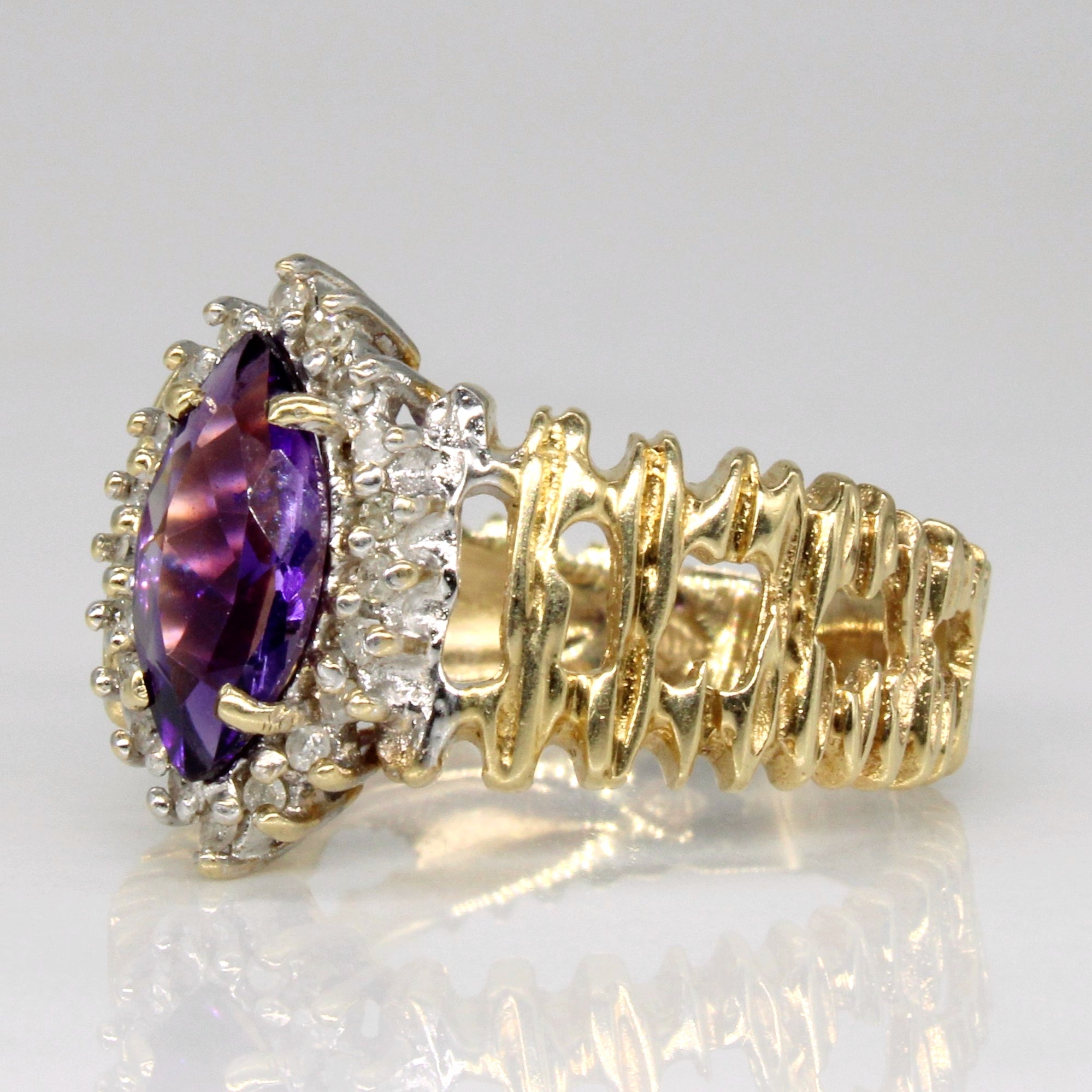 Exquisite 0.65ct Amethyst & Diamond Ring (0.08ctw) - Size 6.75 | Elegant Purple Gemstone Jewelry for Women | Perfect for Engagement, Anniversary & Special Occasions