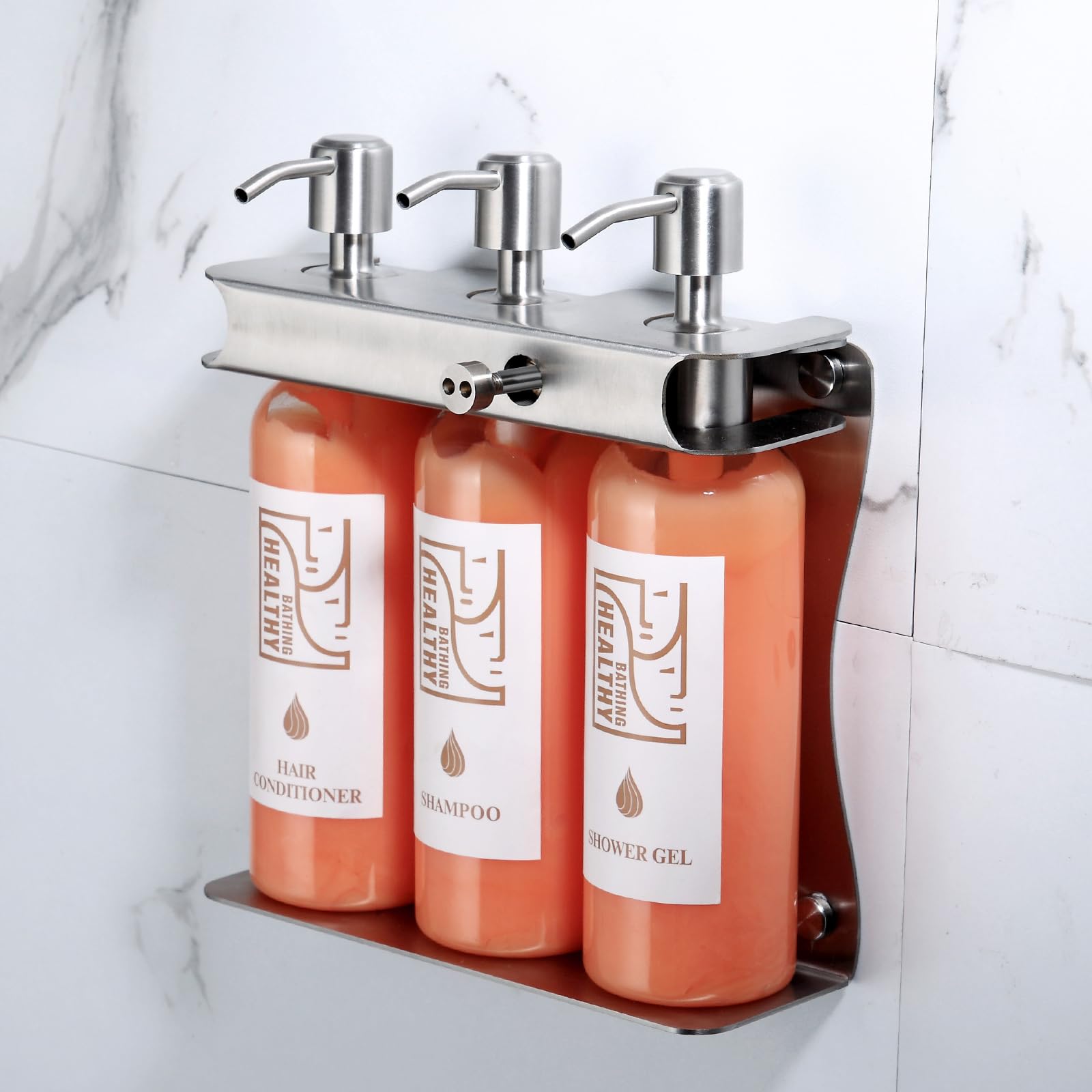 Refillable 3-in-1 Wall Mounted Shampoo Conditioner & Shower Gel Dispenser Pump Bottle with Soap Slot - Perfect for Bathroom, Spa & Gym (KCLS003)