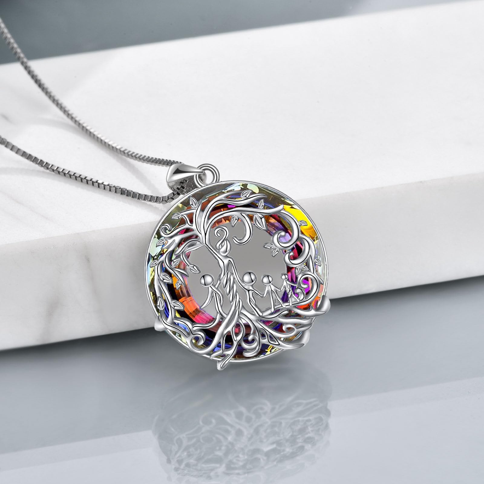 TOUPOP Sterling Silver Family Tree Necklace for Mom, Daughter, Son - 925 Silver Crystal Jewelry Gift for Mother's Day, Birthday, Grandma | Perfect for Family Reunions, Special Occasions & Heartfelt Moments