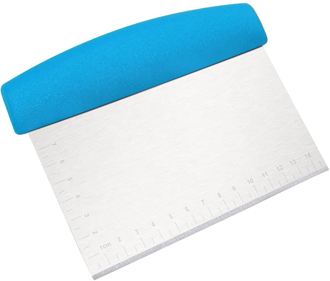 Premium Stainless Steel Bench Scraper & Dough Cutter - Multi-Purpose Kitchen Tool for Baking Bread, Pasta, Pastry with Measurement Ruler - Ideal for Home Bakers & Professional Chefs (Blue)