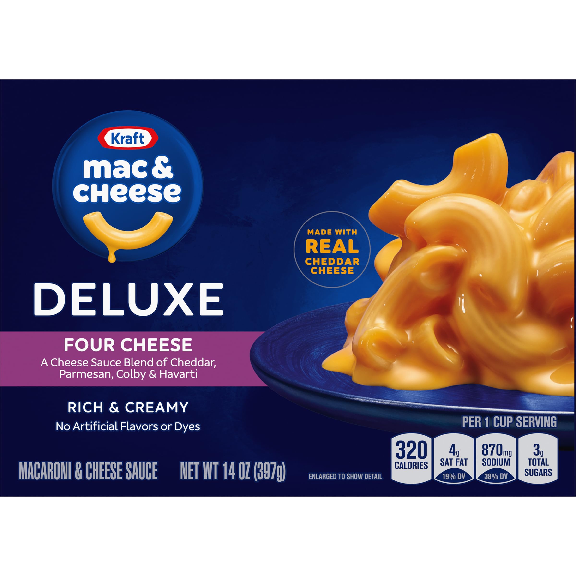 Kraft Deluxe Four Cheese Mac & Cheese Dinner - 14 oz Box | Creamy Pasta Meal for Family Dinners & Quick Lunches