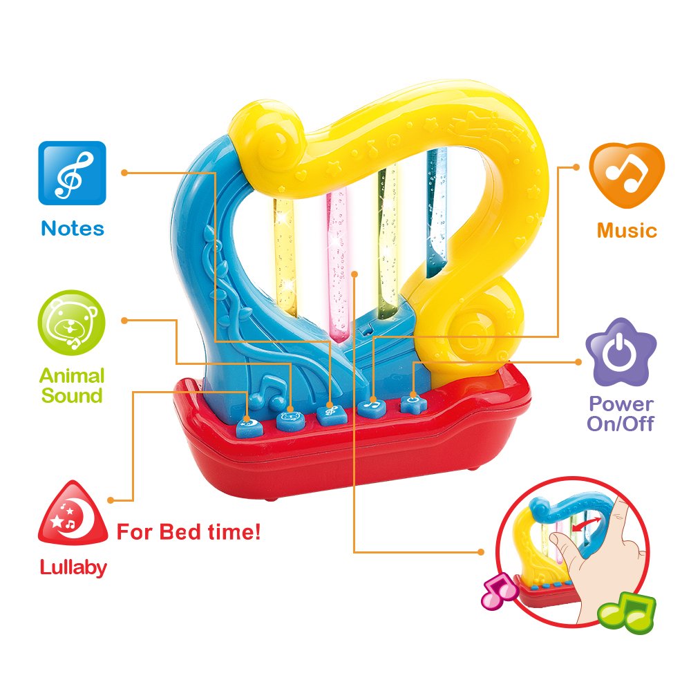 Baby Harp - Portable Musical Toy for Babies & Toddlers with Lullabies, LED Lights & Play Mode - Interactive Learning Instrument for Early Childhood Development | Perfect for Bedtime, Playtime & Sensory Stimulation