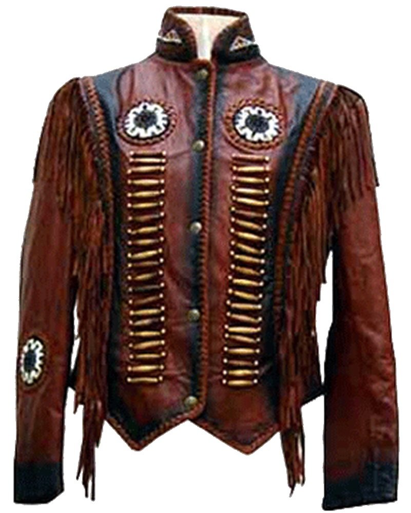 Classyak Women's Cowhide Leather Fringed Coat with Beaded Details - Western Style Jacket for Rodeo, Country Music Festivals & Cowgirl Fashion