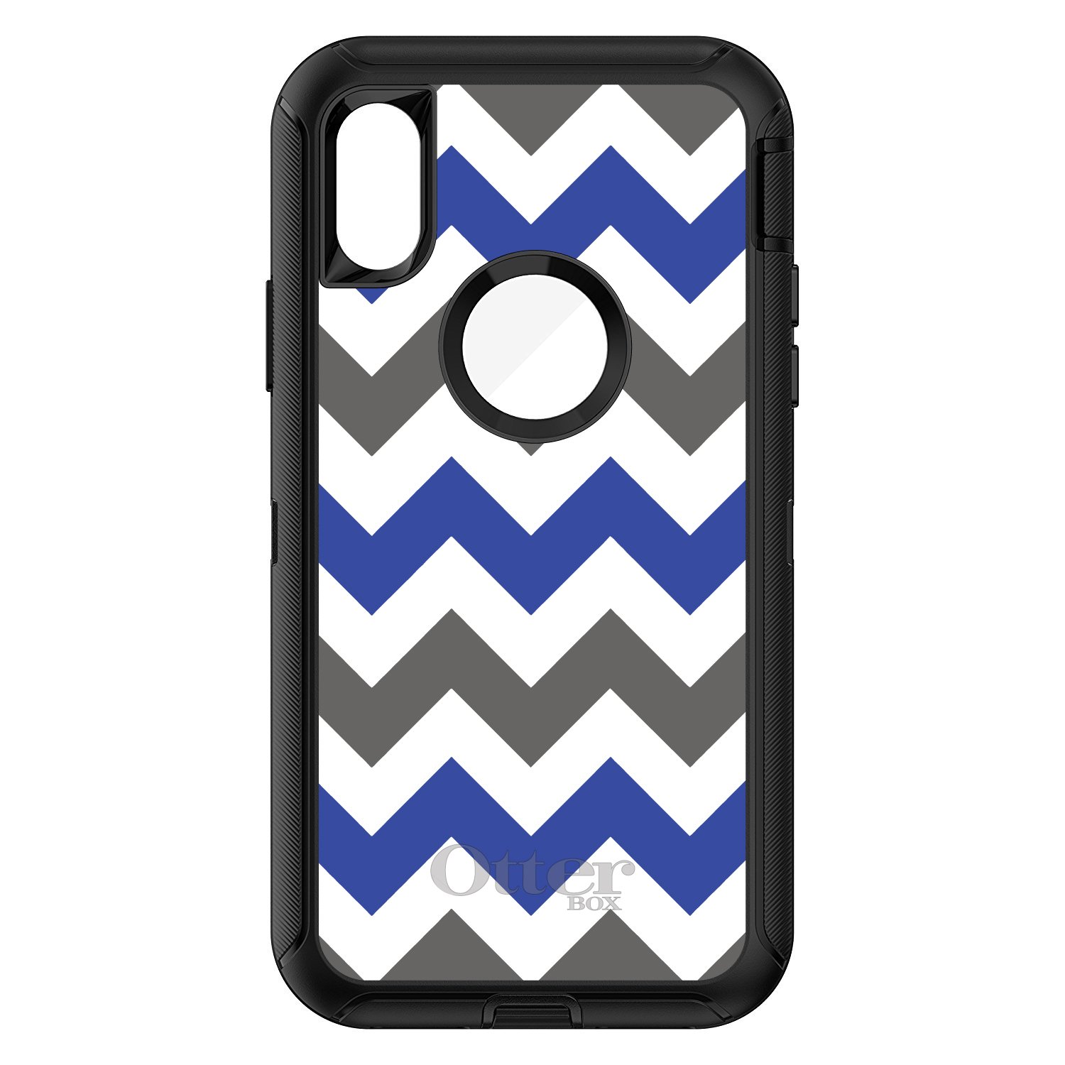 DistinctInk Protective Case for iPhone XR (6.1 Inch) - Shockproof & Anti-Scratch Cover with Blue Grey Chevron Stripes Design | Replacement for OtterBox Defender | Perfect for Outdoor Activities, Travel & Daily Use