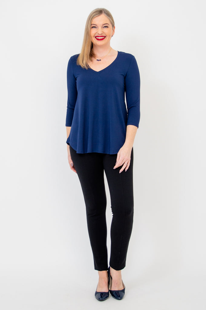 Jackie 3/4 Sleeve Women's T-Shirt - Soft Bamboo Fabric, Indigo Blue Color - Perfect for Casual Wear, Yoga & Everyday Comfort