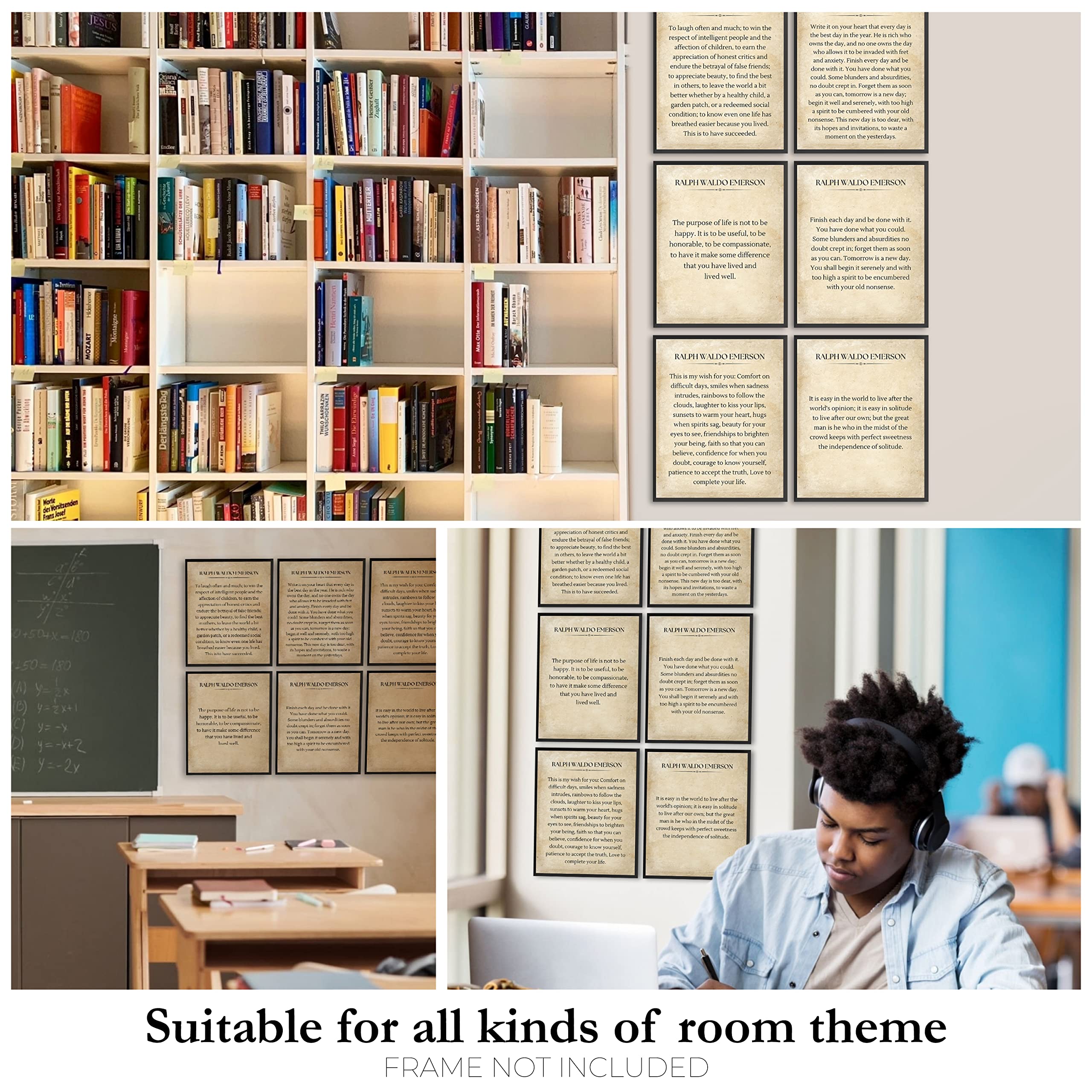 Ralph Waldo Emerson Quotes Wall Art - Inspirational Literary Posters for Classroom & Office Decor