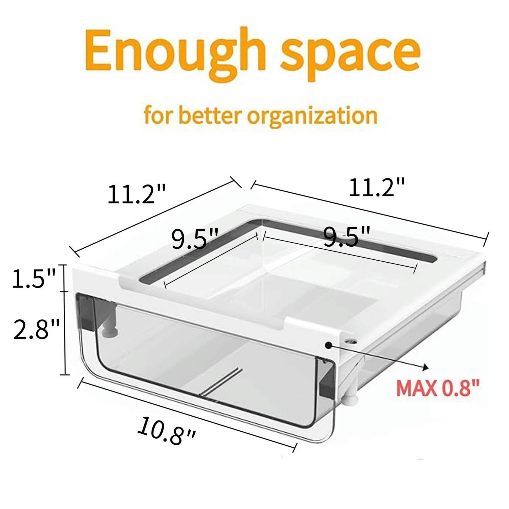 Clear Refrigerator Organizer Drawer - Under Shelf Storage Bins for Fridge & Pantry | Space-Saving Pull-Out Cabinet Organizer for Kitchen, Bathroom & Office Use