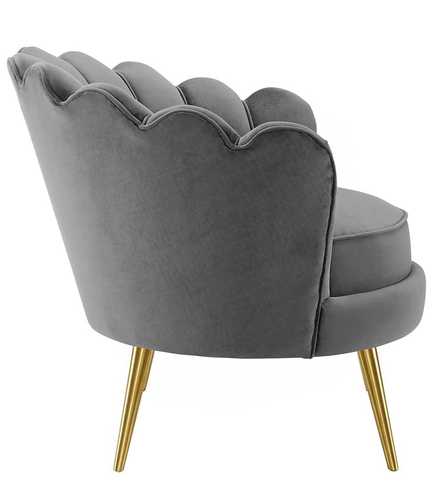 Modway Admire Scalloped Edge Performance Velvet Accent Lounge Arm Chair - Gray Velvet Upholstered Living Room Chair for Home Office, Bedroom & Reading Nook