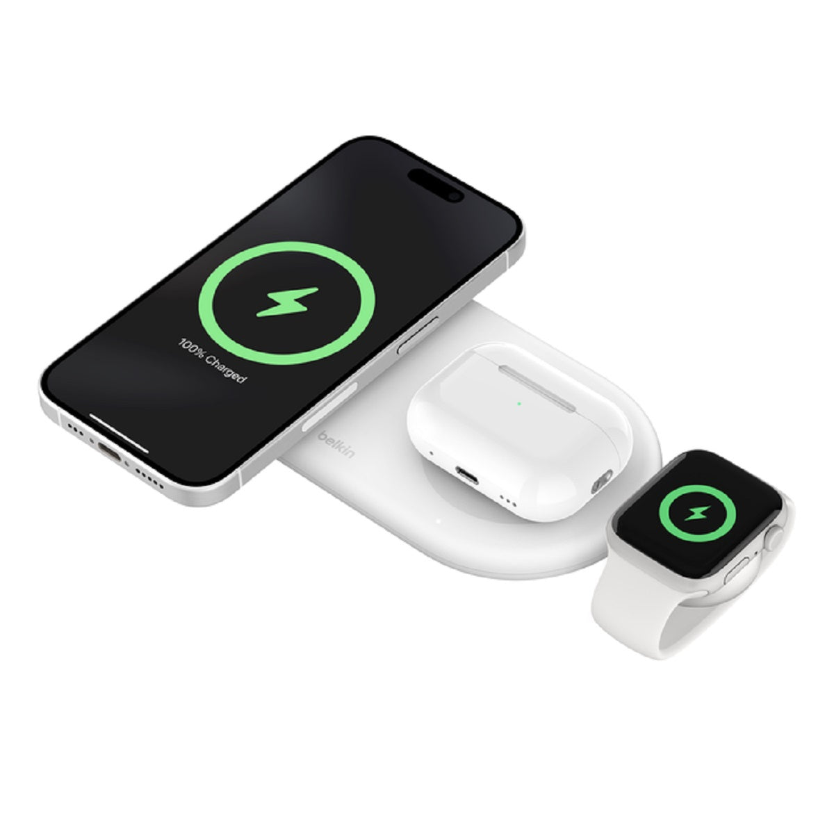 Belkin BoostCharge Pro Qi2 15W 3-in-1 Magnetic Wireless Charging Pad for iPhone, Samsung & AirPods - Fast Charging Stand for Home, Office & Travel
