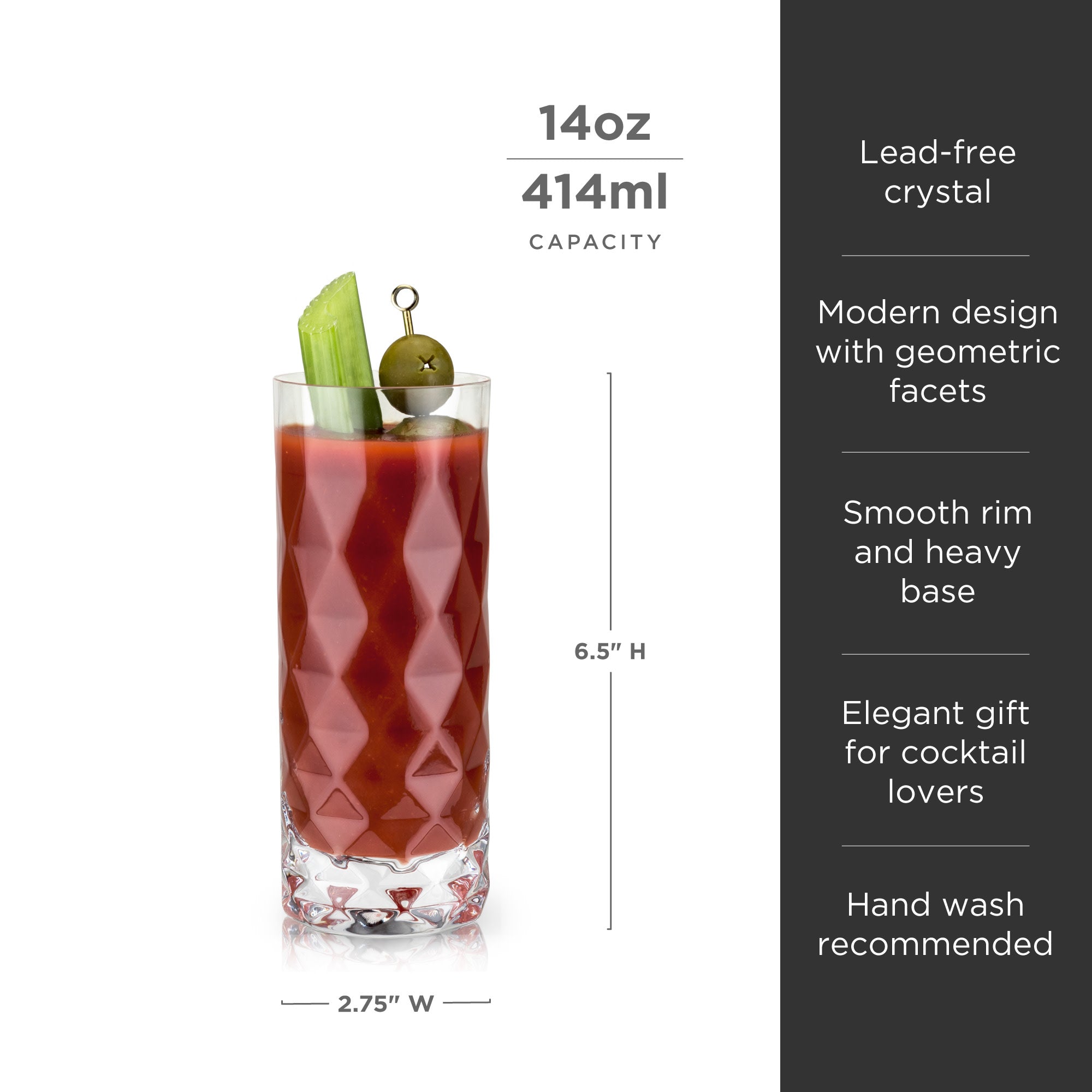 Premium Gem Crystal Highball Glasses Set of 2 - Elegant 12oz Whiskey & Cocktail Drinking Glasses for Home Bar, Parties & Gifts