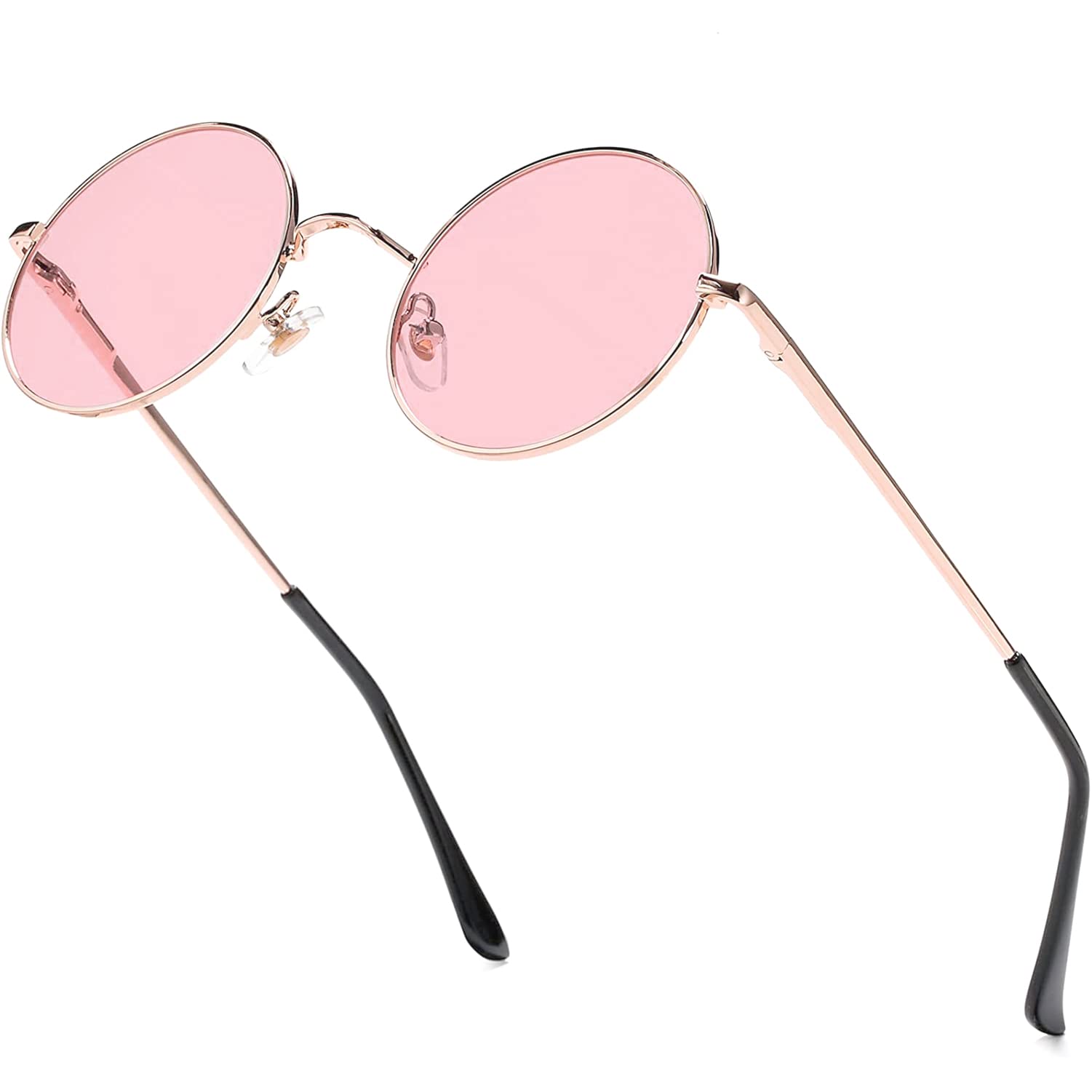 Vintage Round Polarized Sunglasses for Women & Men - Red Lens Retro Hippie Style Small Circle Glasses | Perfect for Beach, Driving, and Outdoor Activities