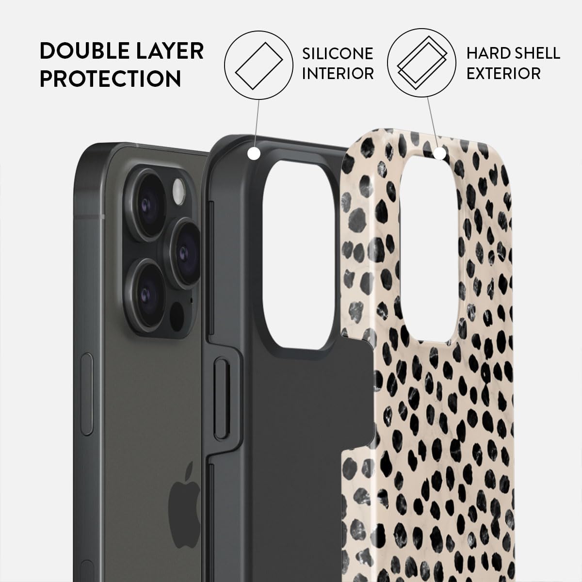 BURGA iPhone 15 Pro Max Case - Trendy Cute Aesthetic Hard Shell Protective Cover with Polka Dot Pattern for Apple iPhone 15 Pro Max - Perfect for Women & Men - Ideal for Everyday Use, Work, and Travel Protection