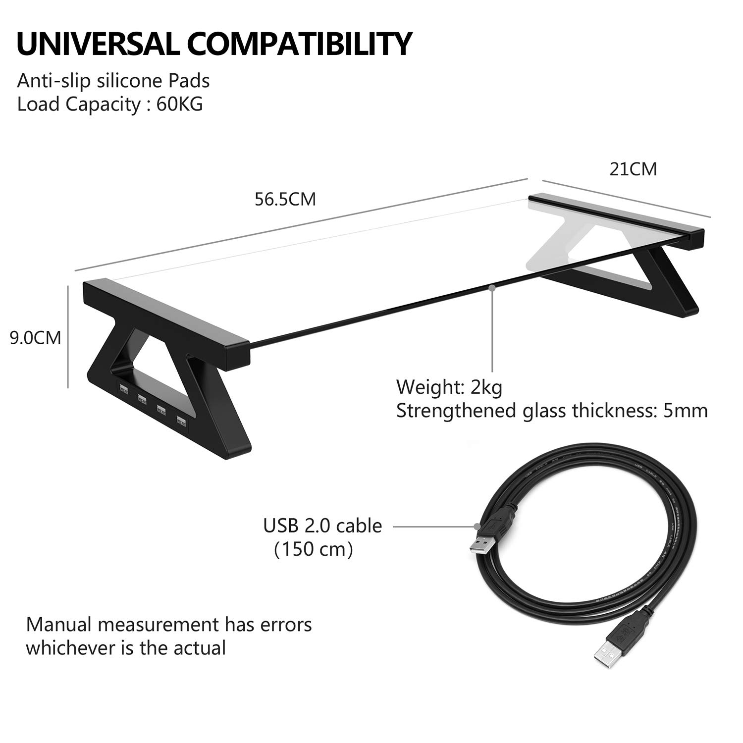 Yivandi Clear Tempered Glass Monitor Stand with USB Ports - 3-in-1 Adjustable Computer Riser for PC, iMac, MacBook & Printer - Perfect for Home Office, Gaming Setup & Workspace Organization