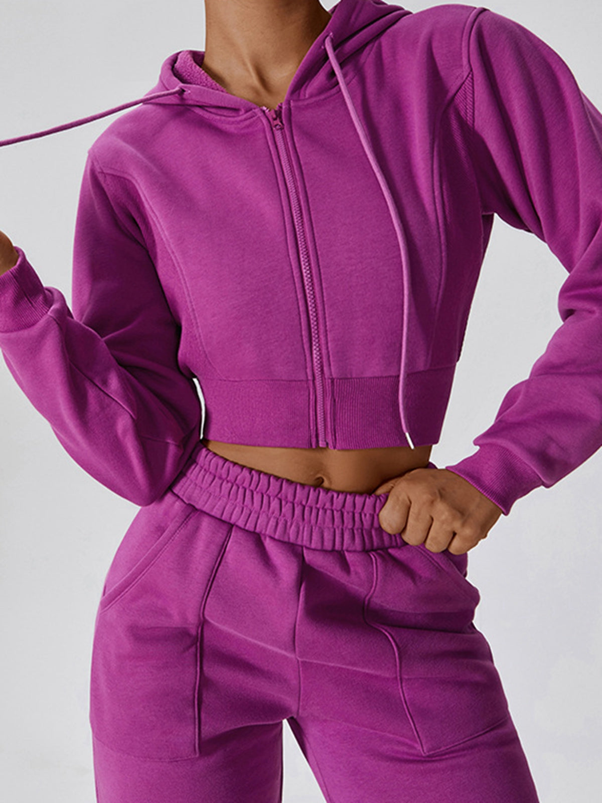 ZASUWA Women's Cropped Hoodie with Zipper & Drawstring - Stylish Casual Pullover for Workout, Gym, and Streetwear Fashion