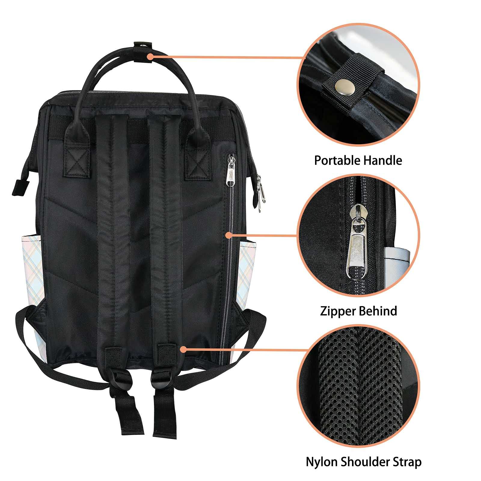 Multifunctional Waterproof Diaper Backpack - Large Capacity Baby Nappy Bag for Travel, Nursing & Outings | Light Pink & Blue Square Diagonal Stripes Design | Perfect for Moms on the Go, Daycare & Family Trips