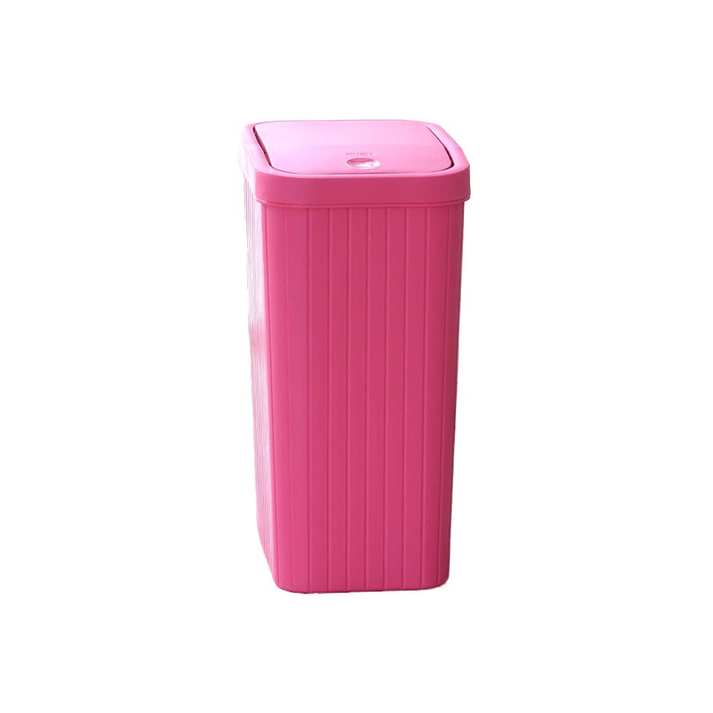 Durable Plastic Trash Can with Lid - Square Push-Type Garbage Bin for Home, Office & Business - Thick & Sturdy Waste Basket (Pink) - Perfect for Kitchen, Bathroom & Office Spaces