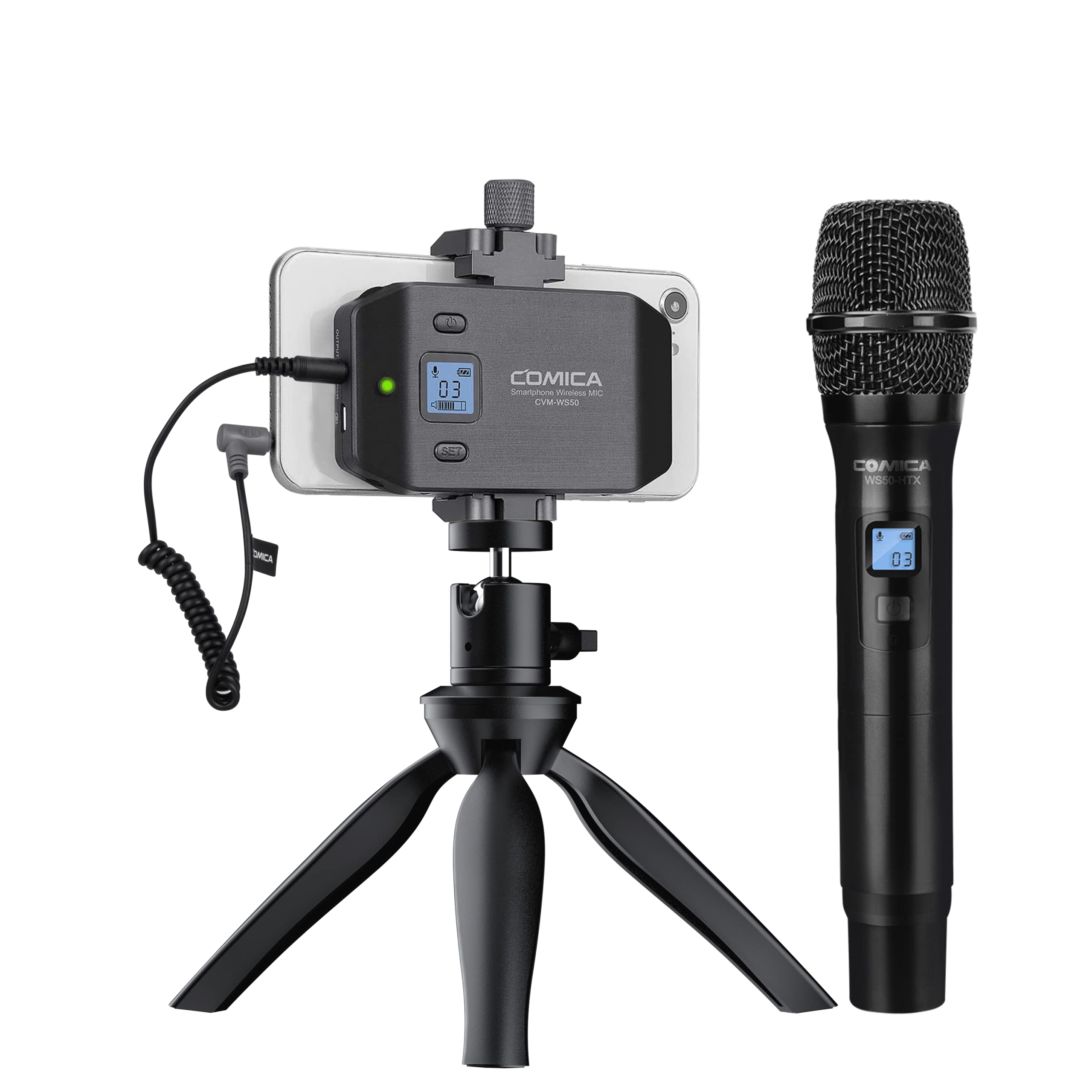 Comica CVM-WS50 Wireless Microphone for iPhone & Android - Professional Handheld Mic for Smartphone Recording, Interviews, Singing, YouTube, TikTok, Facebook Live & Vlogging - Ideal for Content Creators, Podcasters & Streamers