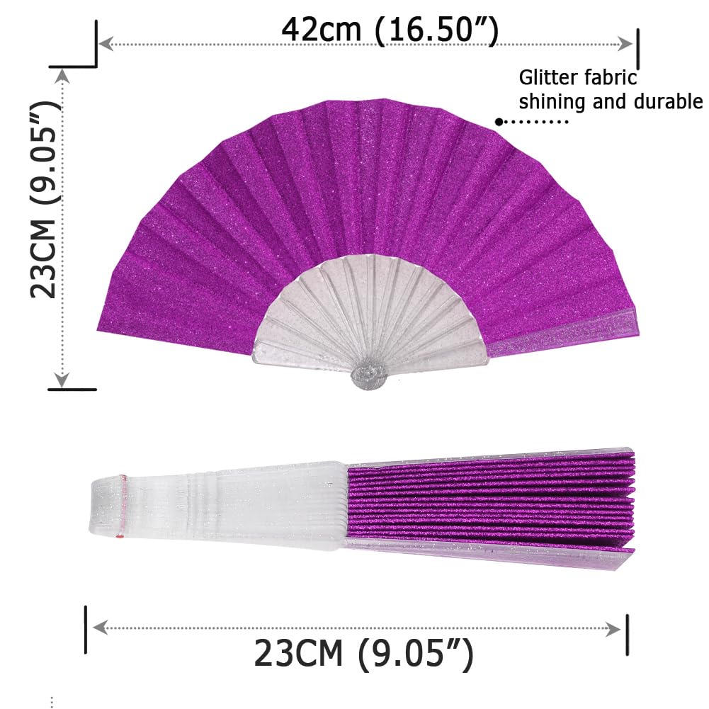 HeyToo Glitter Women's Handheld Fan with Shining Transparent Rib - Elegant Wedding Accessory, Church Ceremony, Festival, Dance Party, Prom, Club & EDM Events - Perfect for Summer Cooling & Stylish Outfits (Purple)