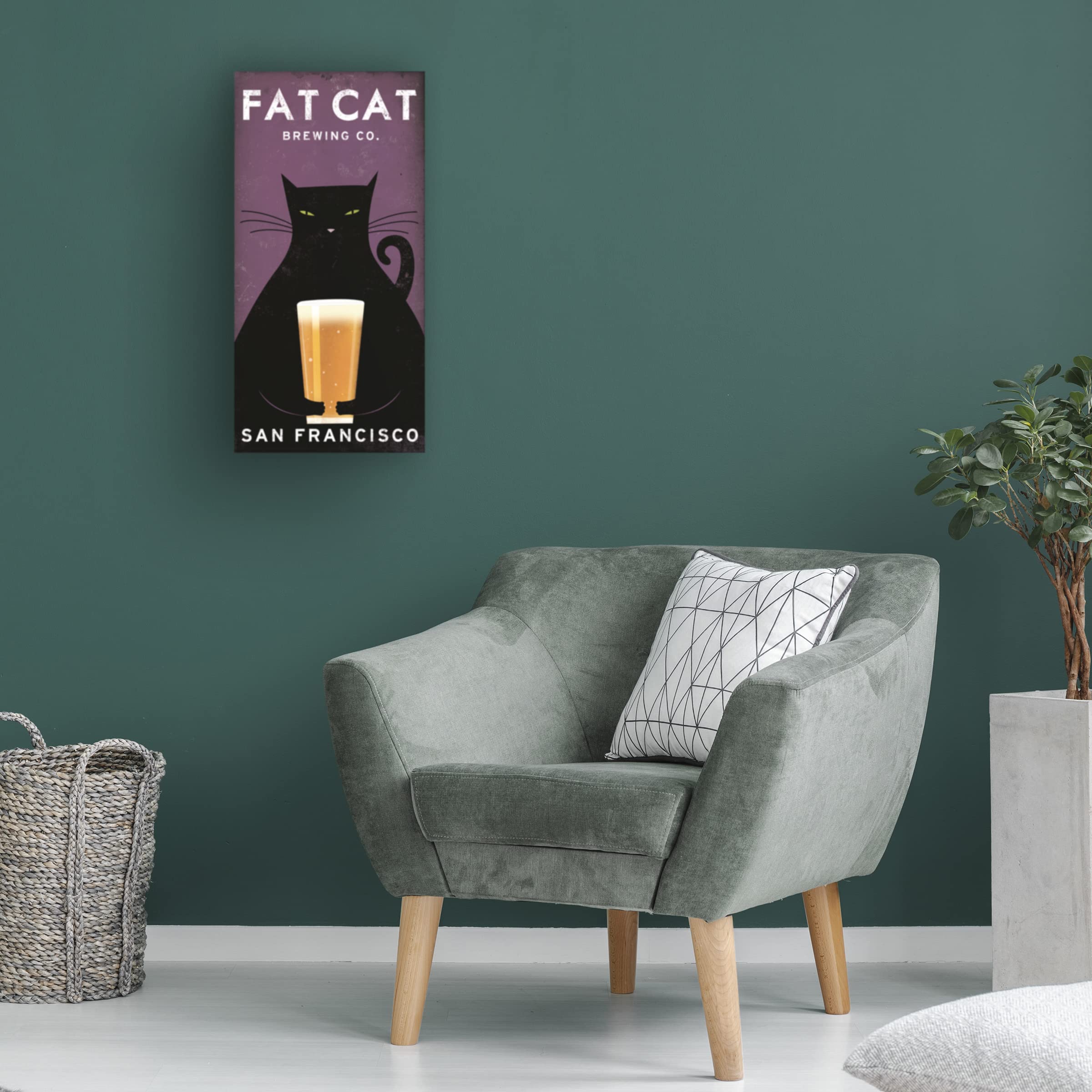 Ryan Fowler 'Cat Brewing' Canvas Art Print - Handmade Wall Decor for Living Room, Bedroom & Office - Unique Gift for Cat Lovers & Coffee Enthusiasts