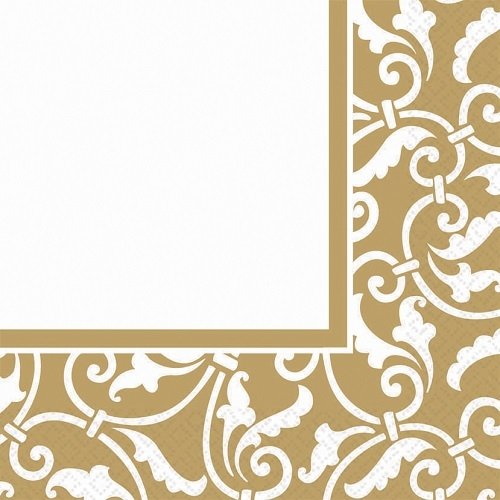 Amscan Gold Ornamental Scroll Luncheon Napkins - Elegant Disposable Napkins for Parties, Weddings, and Special Events