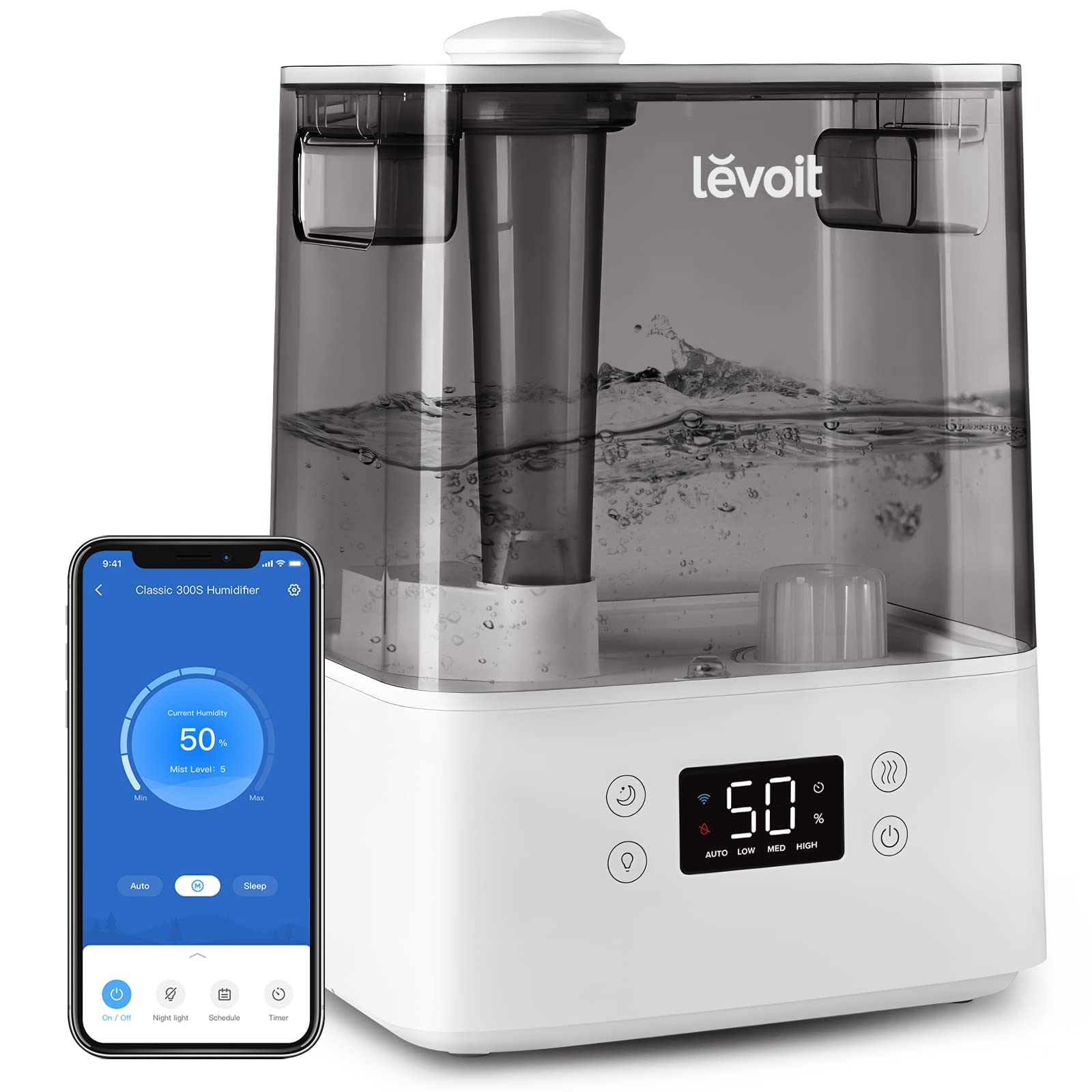 LEVOIT 6L Warm & Cool Mist Humidifier for Large Rooms & Bedrooms - Essential Oil Diffuser with Built-in Humidity Sensor - Perfect for Home, Office, Nursery & Plants (Gray/White)