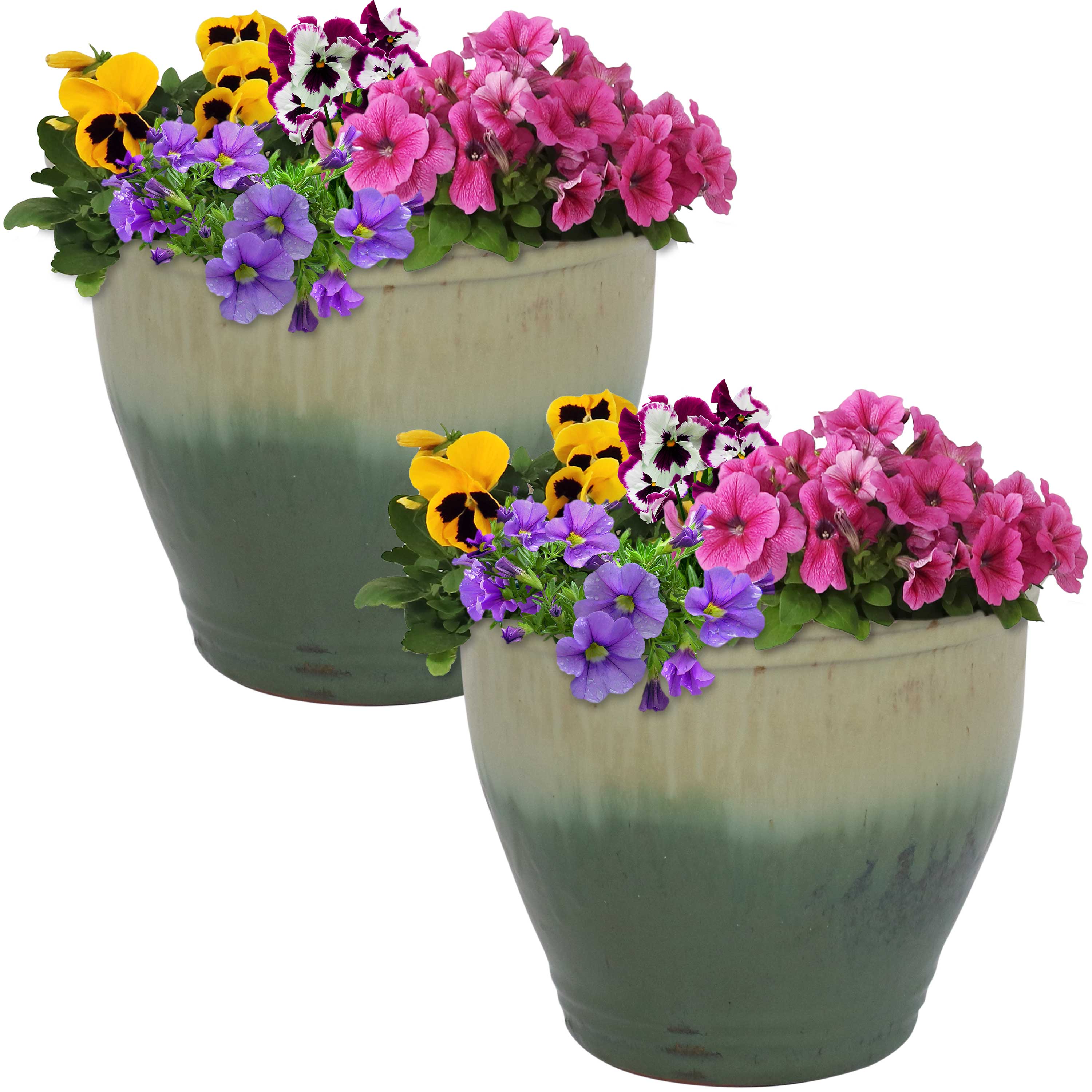 Premium Glazed Ceramic Plant Pots with Drainage Holes - Set of 2 Indoor/Outdoor Flower Planters for Home Decor, Garden & Patio