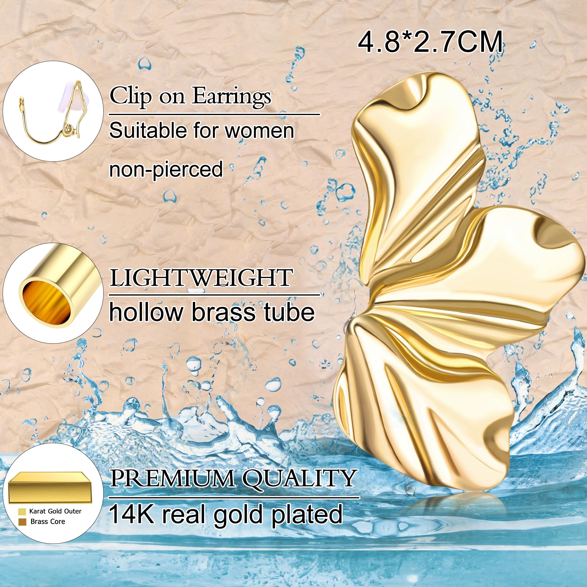 14K Gold Plated Clip On Earrings for Women - Trendy Non Piercing Floral Dangle Earrings | Lightweight Fake Earrings Set for Non-Pierced Ears | Perfect for Weddings, Parties & Everyday Wear