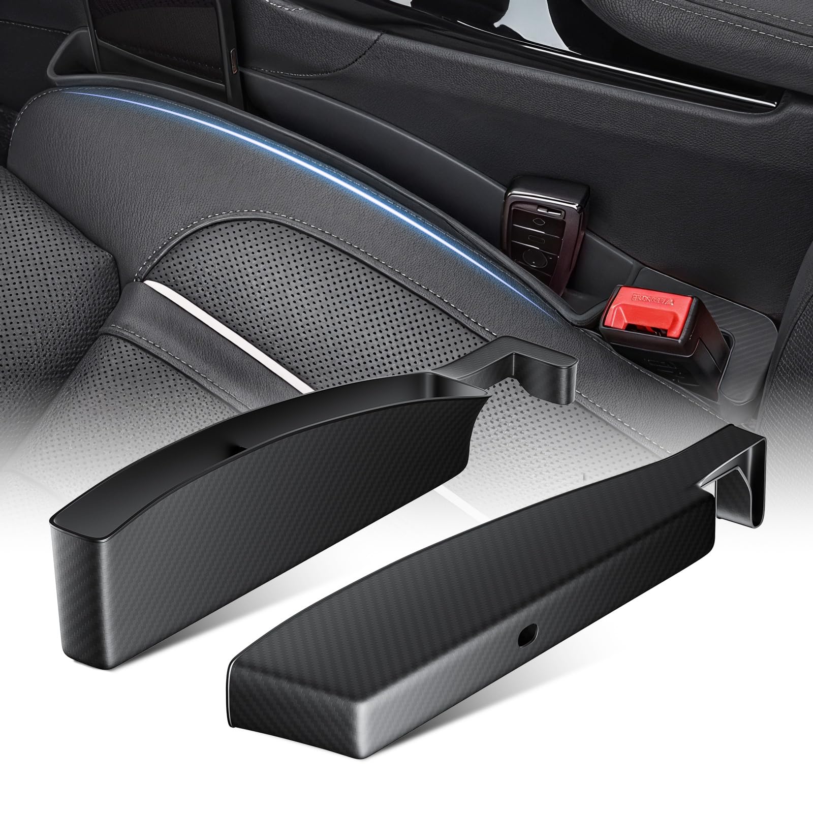 2-Pack Car Seat Gap Filler with Charging Cable Opening - Universal Fit for Cars, Trucks, Vans & SUVs | Easy Installation | Prevents Items from Falling | Perfect for Road Trips & Daily Commutes (Black)