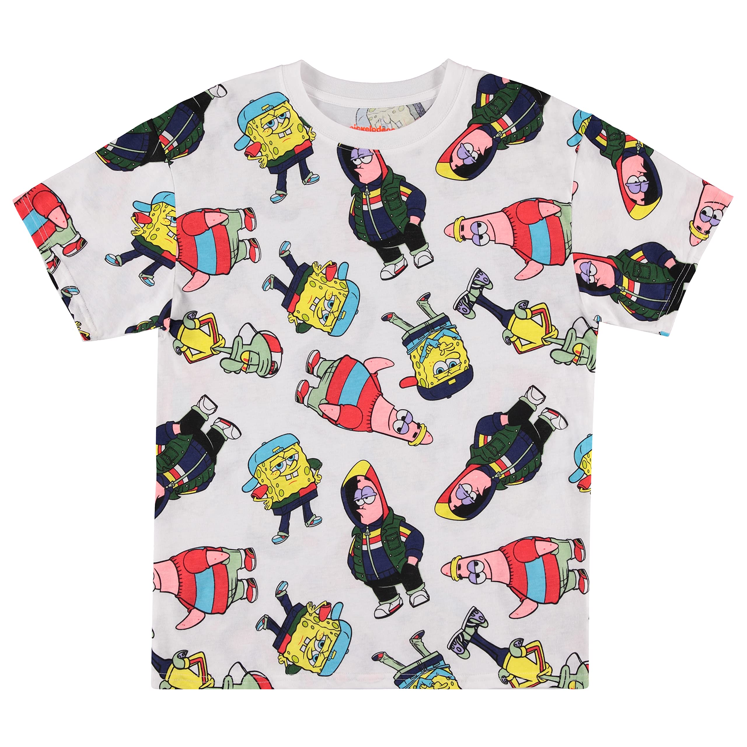 Spongebob Squarepants Men's Graphic T-Shirt - Spongebob, Patrick, Squidward & Krusty Krab Allover Print Cotton Tee | Casual Wear, Cosplay, Gift for Fans