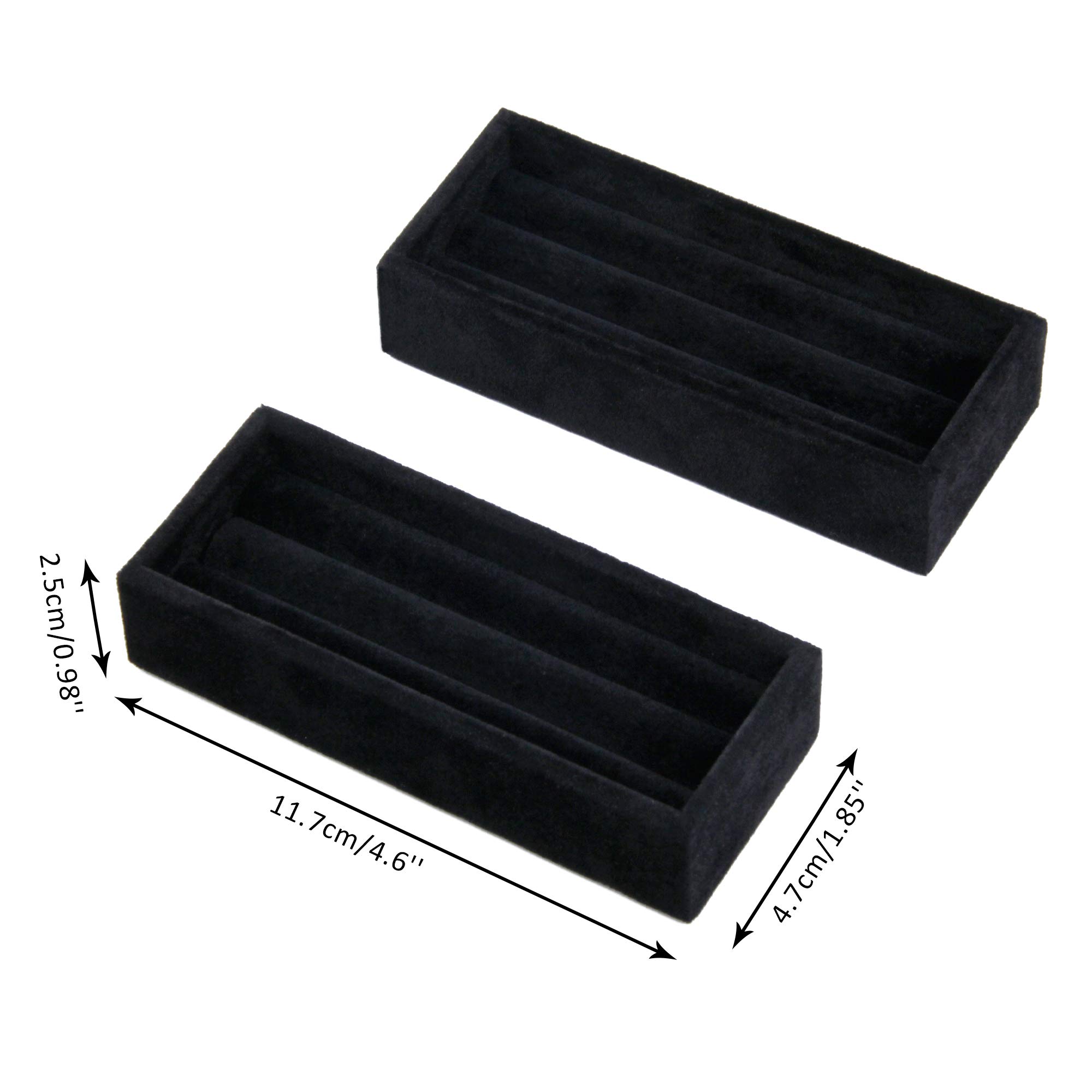 DesignSter Small Jewelry Tray - 2PCS Velvet Ring Organizer & Stackable Jewelry Display Tray | Jewelry Drawer Organizer Inserts for Dresser & Jewelry Box (Black) | Perfect for Bedroom Vanity, Travel & Gift Giving