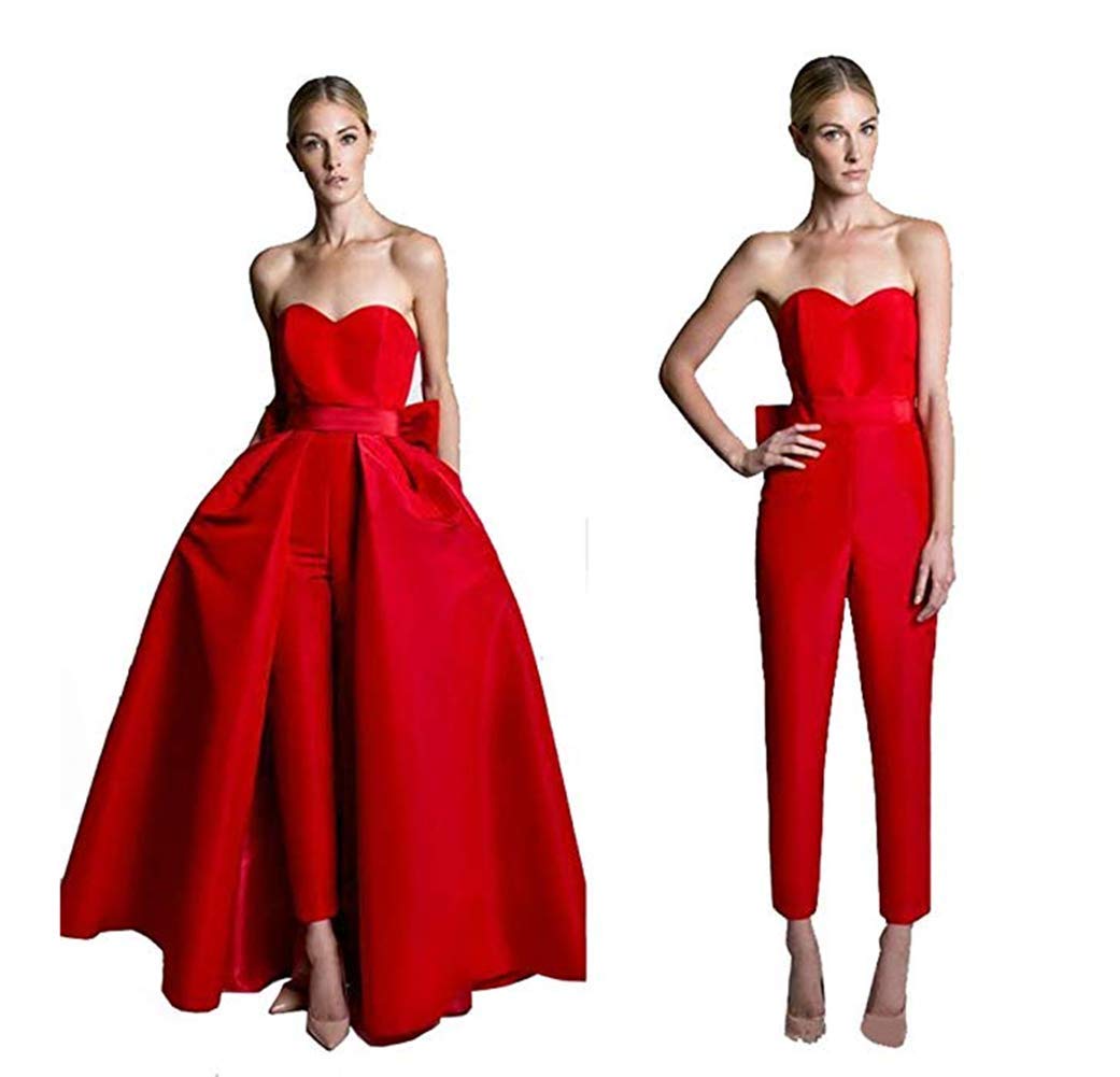 Elegant Off Shoulder Women's Jumpsuit Evening Dress with Detachable Skirt - Sweetheart Neckline Satin Prom Gown Pants in Purple | Perfect for Prom, Cocktail Parties & Formal Events