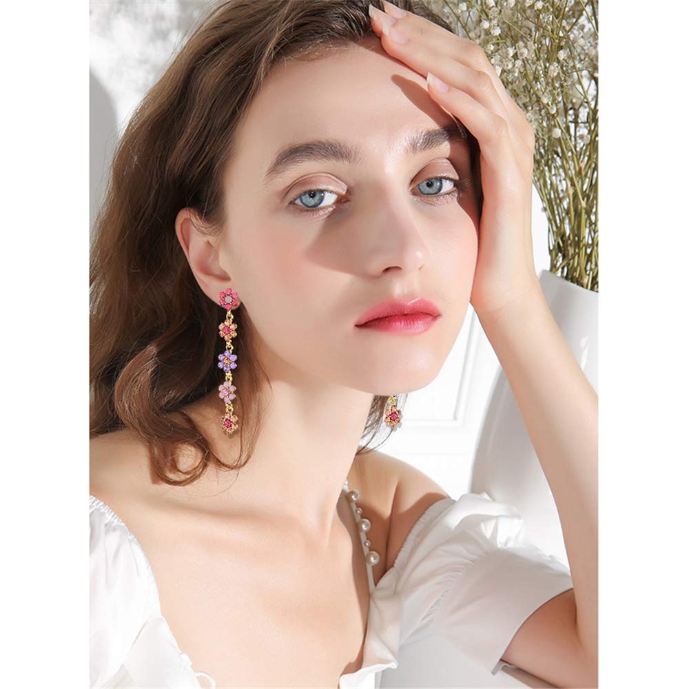Sparkly Bohemian Long Tassel Blue Ocean Shell Flower Dangle Earrings - Shine Rhinestone Scallop Beach Jewelry for Women | Statement Colorful Crystal Earrings for Summer Vacation, Beach Party & Boho Fashion Accessories