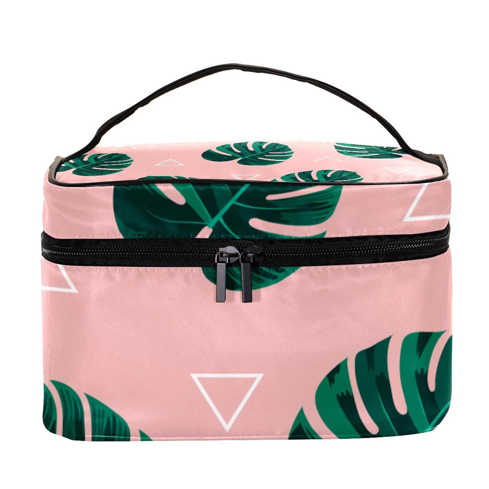 Stylish Pink Tropical Leaves Travel Makeup Bag - Large Cosmetic Organizer with Zipper for Women & Girls | Perfect for Vacations, Gym, and Daily Essentials Storage