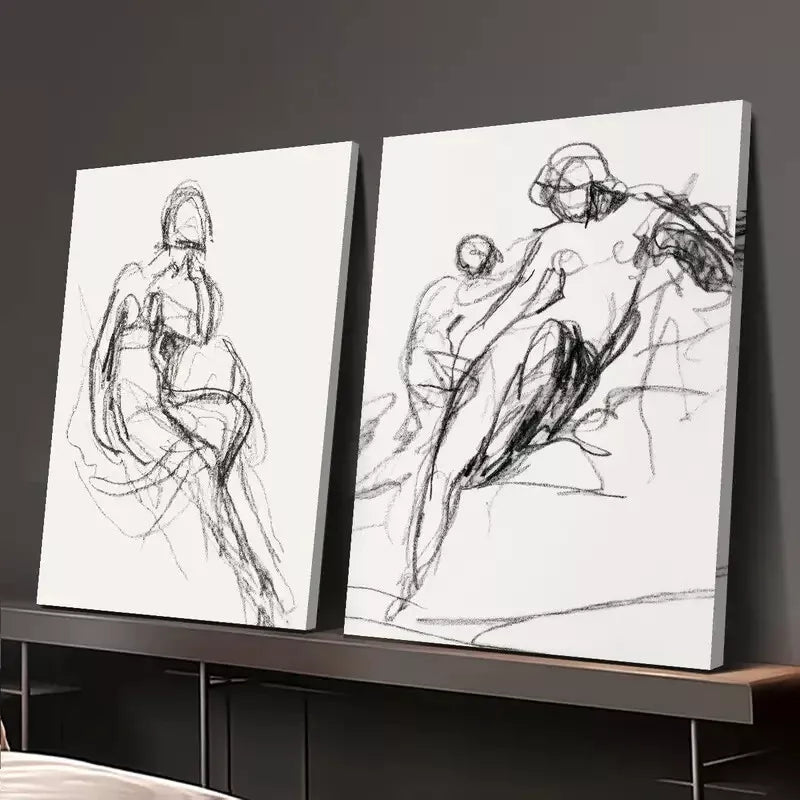 2Pcs Minimalist Vintage Abstract Portrait Skies Canvas Wall Art - Framed 50x75cm High Quality Print - 100% Australian Made - Ready to Hang - Perfect for Living Room, Bedroom & Office Decor
