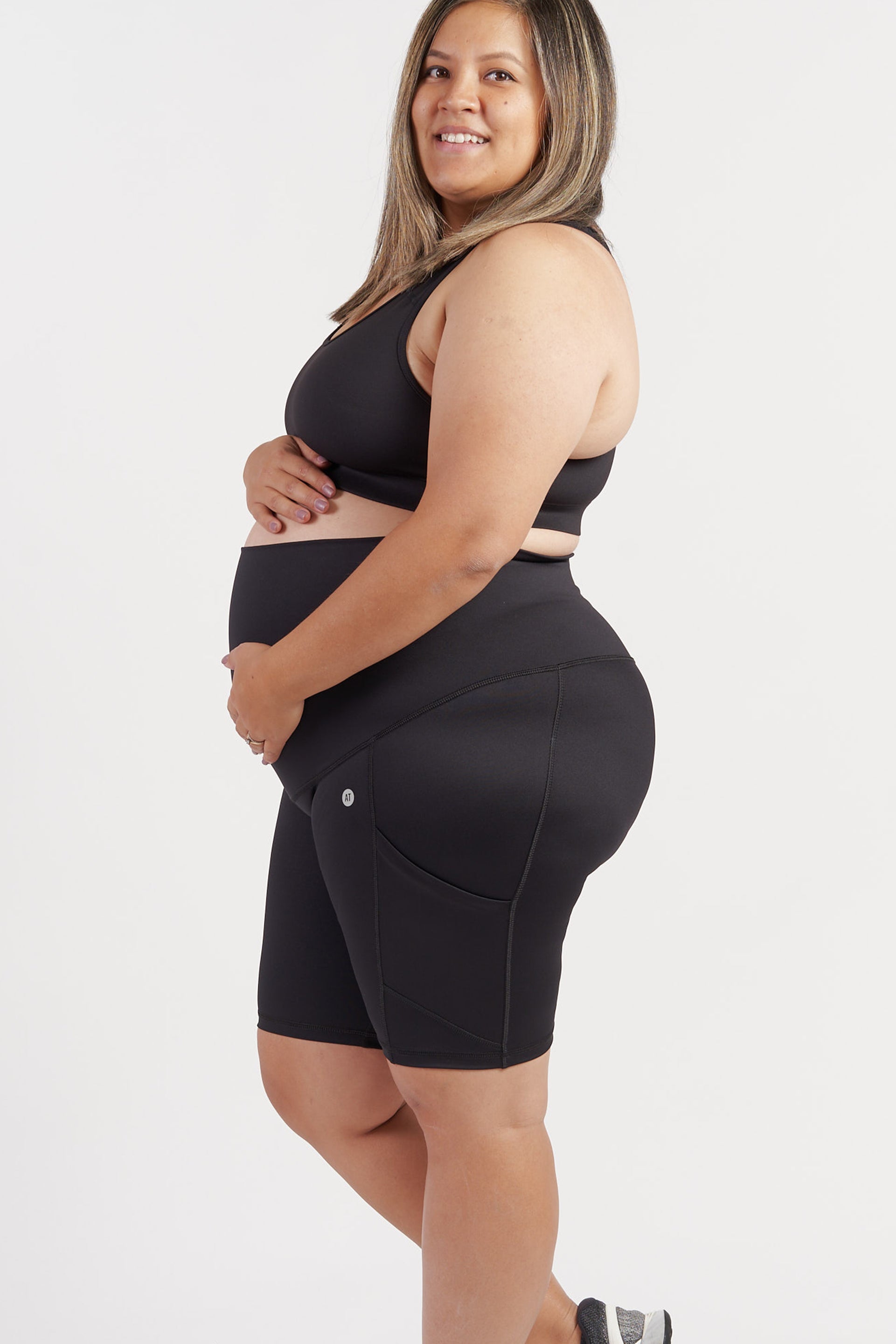 **Maternity Support Bike Shorts with Pockets - Black - Comfortable & Breathable for Pregnancy Workouts, Yoga & Daily Wear**