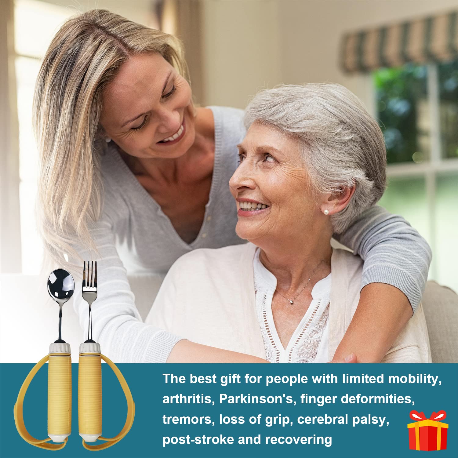 Weighted Adaptive Utensils Set - Non-Slip Spoons & Forks with Rubber Straps for Hand Tremors, Arthritis, Parkinson's - Elderly & Disabled Friendly - Dishwasher Safe Stainless Steel - Perfect for Daily Meals & Assisted Living