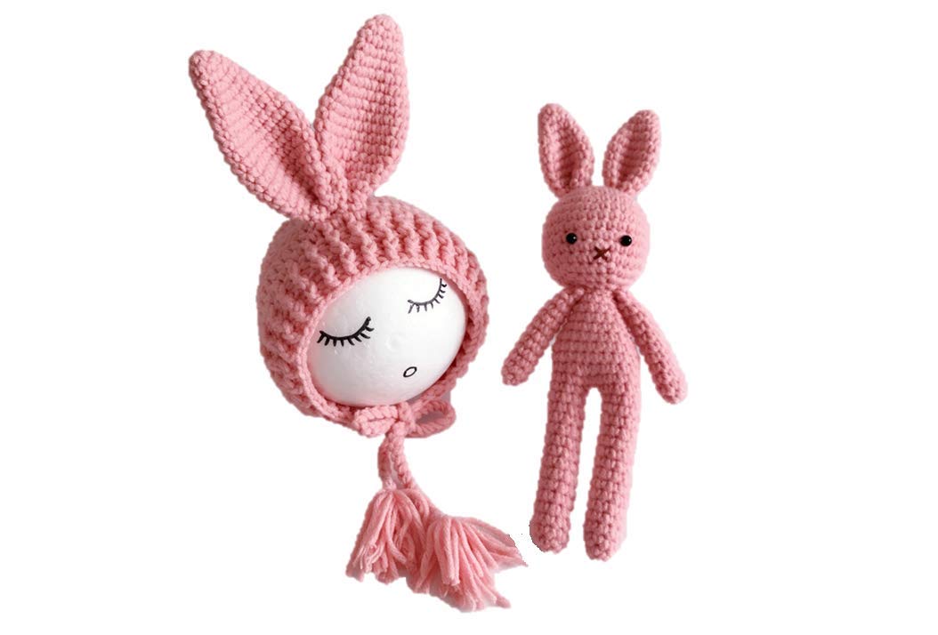 Adorable Newborn Baby Crochet Knit Bunny Costume Set - Photography Prop, Bunny Hat & Doll for Baby Shower, Easter, Newborn Photo Shoot - Perfect for 0-3 Months Infants