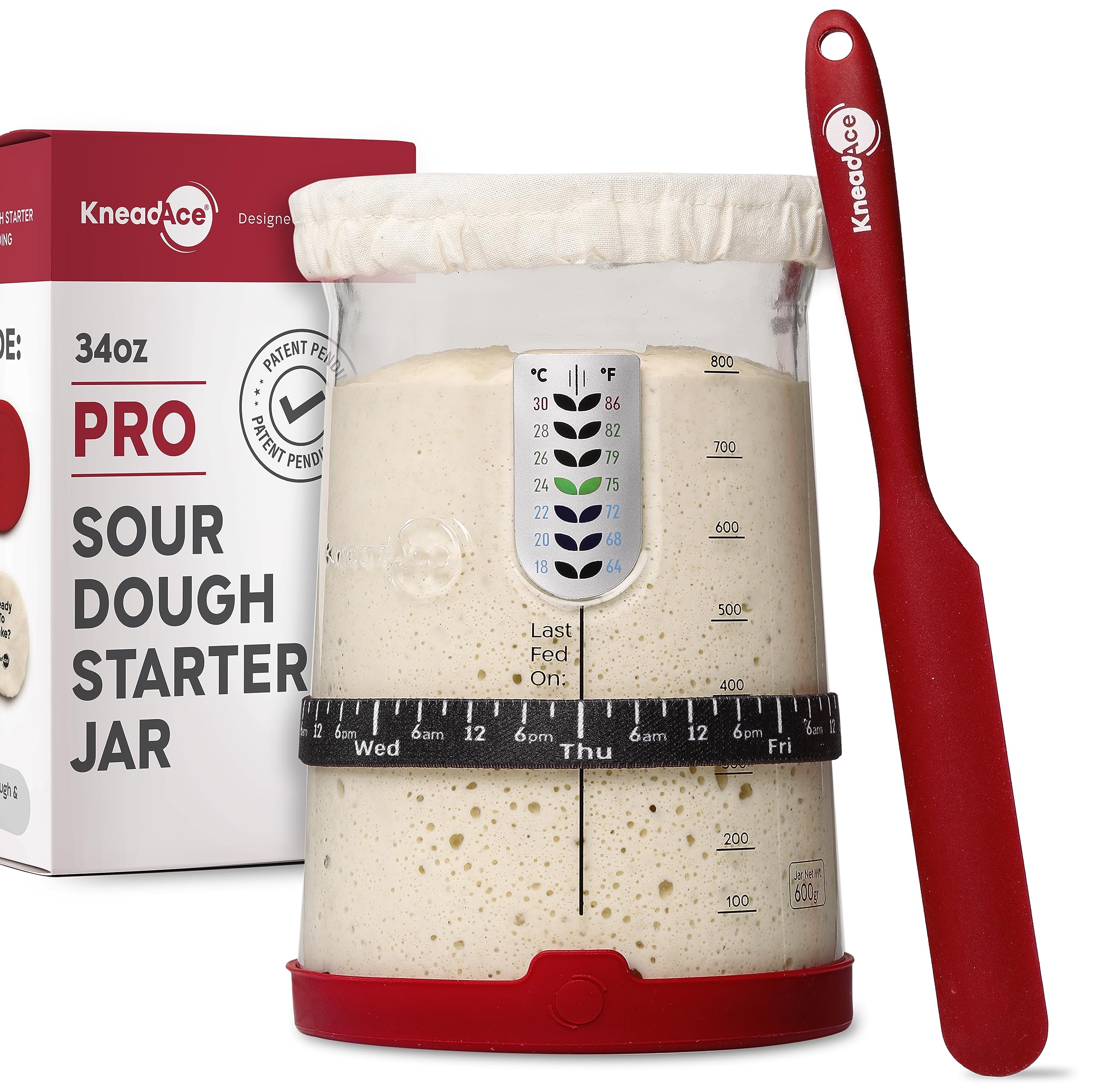 Pro Sourdough Bread Starter Kit - 34oz Large Capacity Jar with 5 Unique Features | Perfect for Homemade Sourdough Bread Baking | Ideal for Beginners & Expert Bakers | Kitchen Baking Supplies for Bread Making