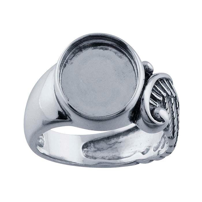 12x10mm Sterling Silver Angel Wing Oval Cabochon Ring Mounting - Size 7 & 8 Blank Cab Setting for Jewelry Making | Perfect for DIY Pendants, Earrings & Custom Rings