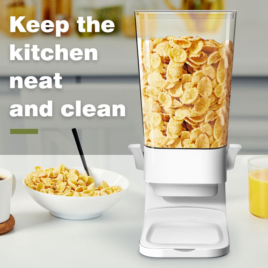 Tokokimo 2-Pack White Cereal Dispenser - Countertop Food Storage Container for Grains, Nuts, Oatmeal, Snacks, Pet Food | Perfect for Kitchen, Pantry, Cafes & Pet Feeding Stations