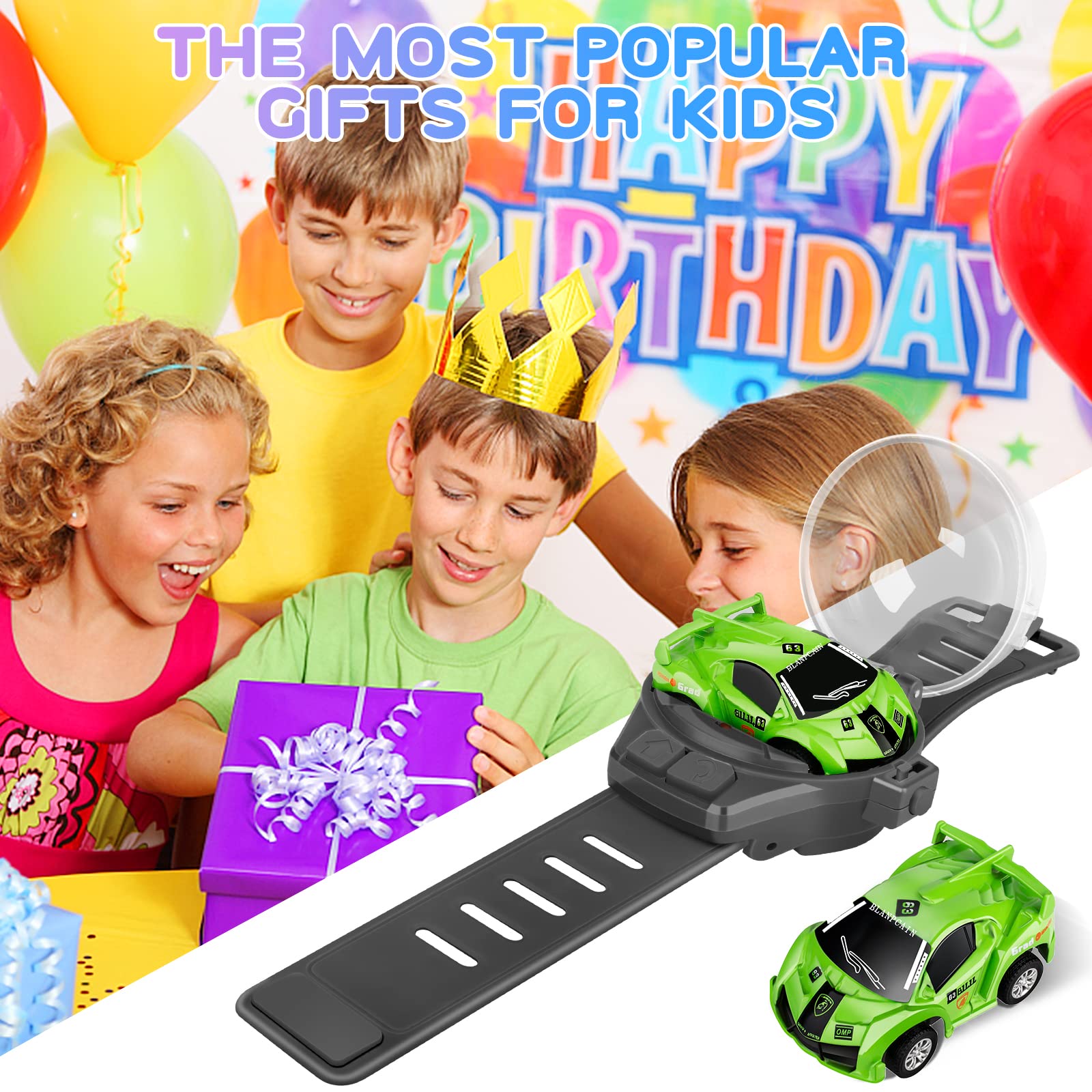 Logoplay 2023 Mini Remote Control Car Watch Toy - 2.4GHz Cartoon RC Racing Car with USB Charging, TikTok Viral Hand-Controlled Watch Car for Kids Birthday Gifts, Party Favors & Indoor Outdoor Play (Green)