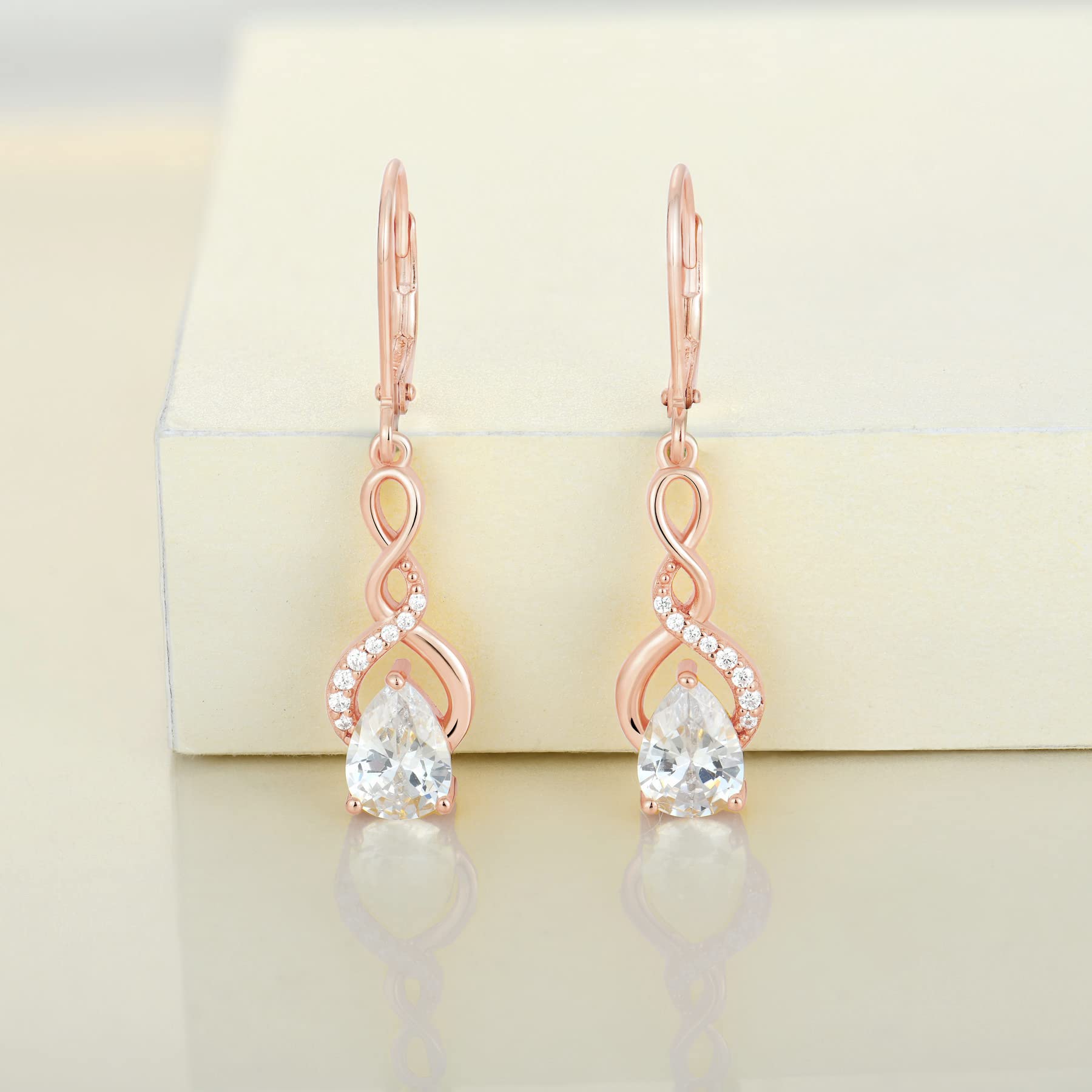 925 Sterling Silver Infinity Dangle Drop Earrings with Pear Cut Birthstone - Leverback Earrings for Women | Elegant Gift for Anniversary, Birthday & Special Occasions