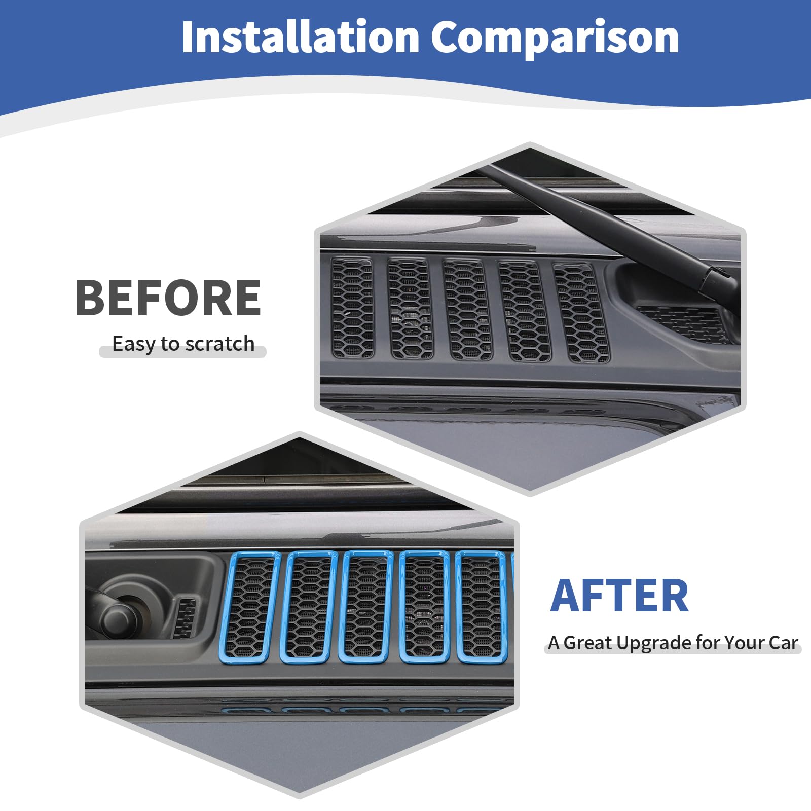 Jeep Wrangler JL JLU & Gladiator JT Hood Vents Cover Trim (2018-2024) - Baby Blue Exterior Accessories 7pcs - Enhance Style & Engine Cooling for Off-Road Adventures