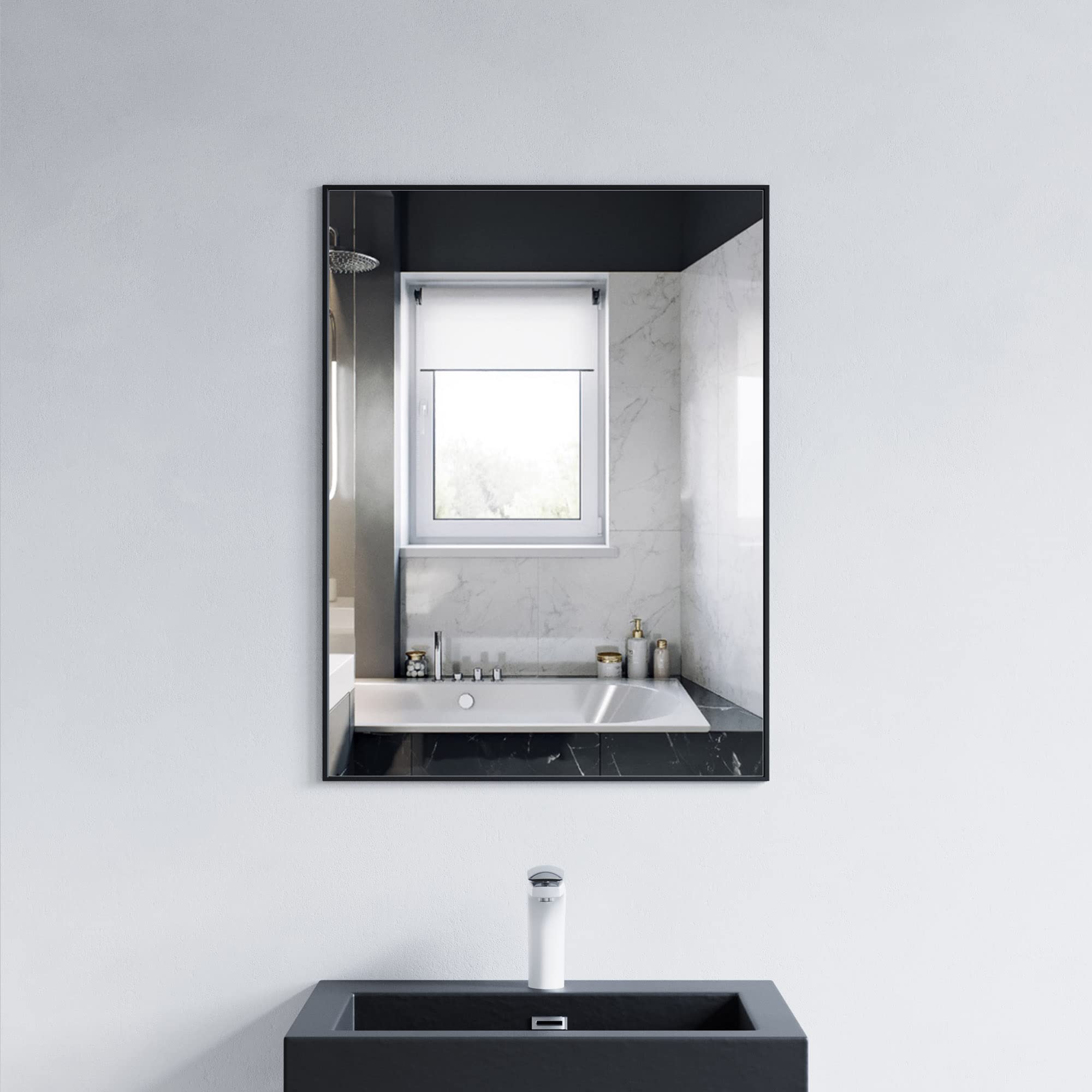 Modern Rectangular Bathroom Mirror with Slim Metal Frame - Black Vanity Wall Mirror for Home Decor | Perfect for Bathrooms, Bedrooms, and Entryways | Model 5004 2431 10