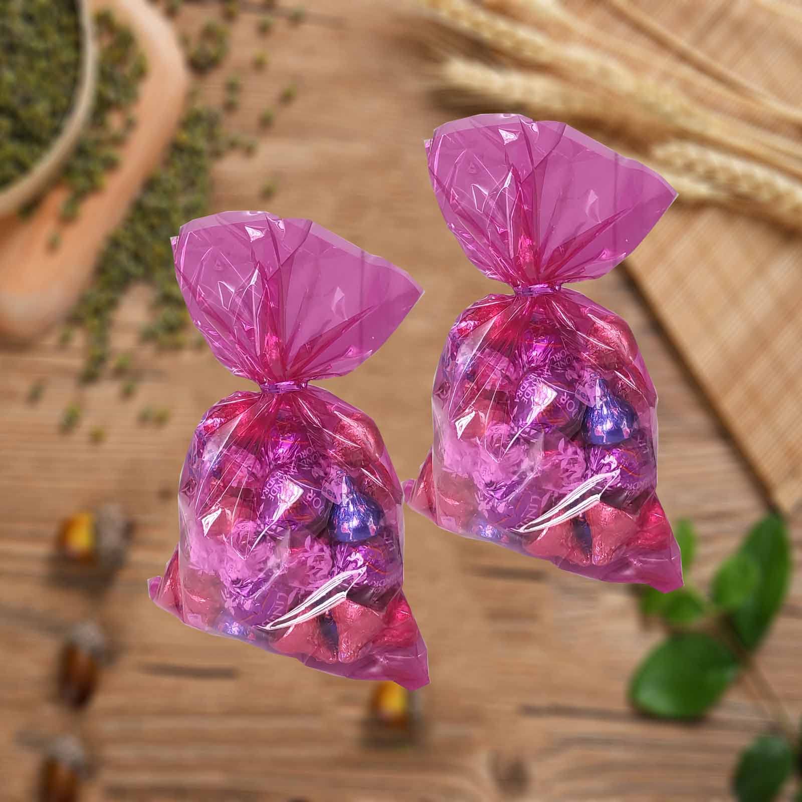 YESON 6x9 Inch Clear Cellophane Treat Bags - Pack of 50 | Cello Cookie & Candy Plastic Bags in Hot Pink & Lavender | Perfect for Party Favors, Wedding Treats & Gift Packaging