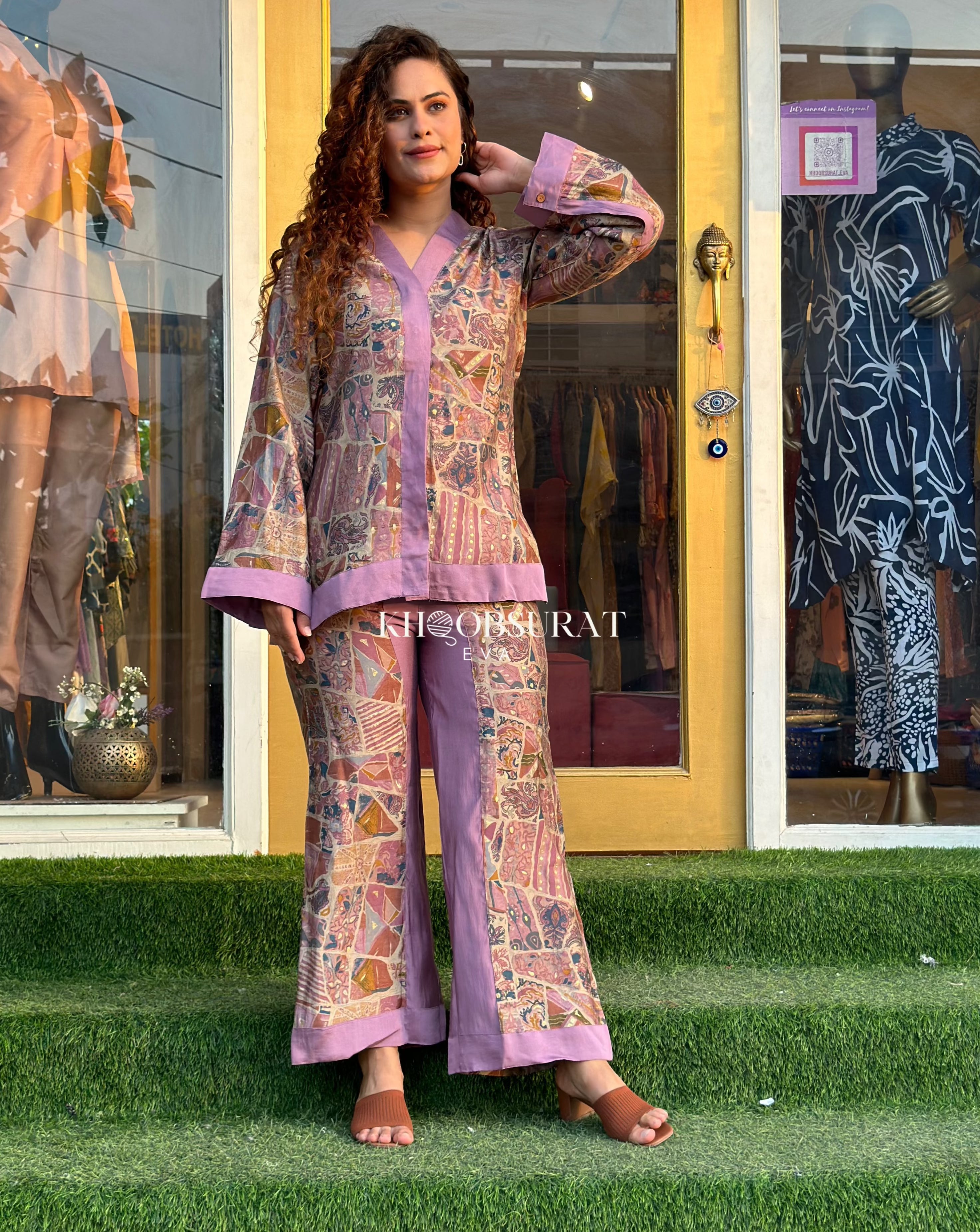 SHE SHINES Women's Pink Silk Coord Set - Elegant Loungewear & Sleepwear for Comfortable Nights and Relaxing Evenings