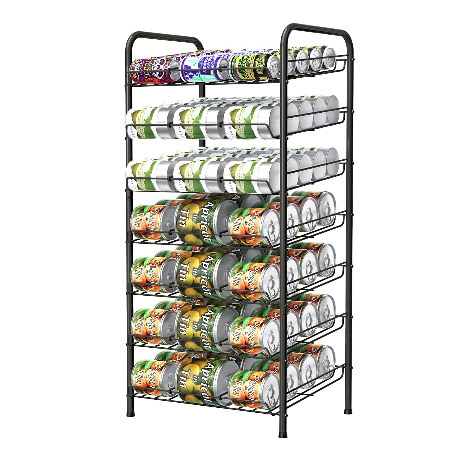 Vrisa 7-Tier Metal Can Organizer for Pantry & Kitchen - Holds 84 Cans, Space-Saving Food Storage Rack - Perfect for Canned Goods Organization in Cabinets, Shelves & Pantries (Black)