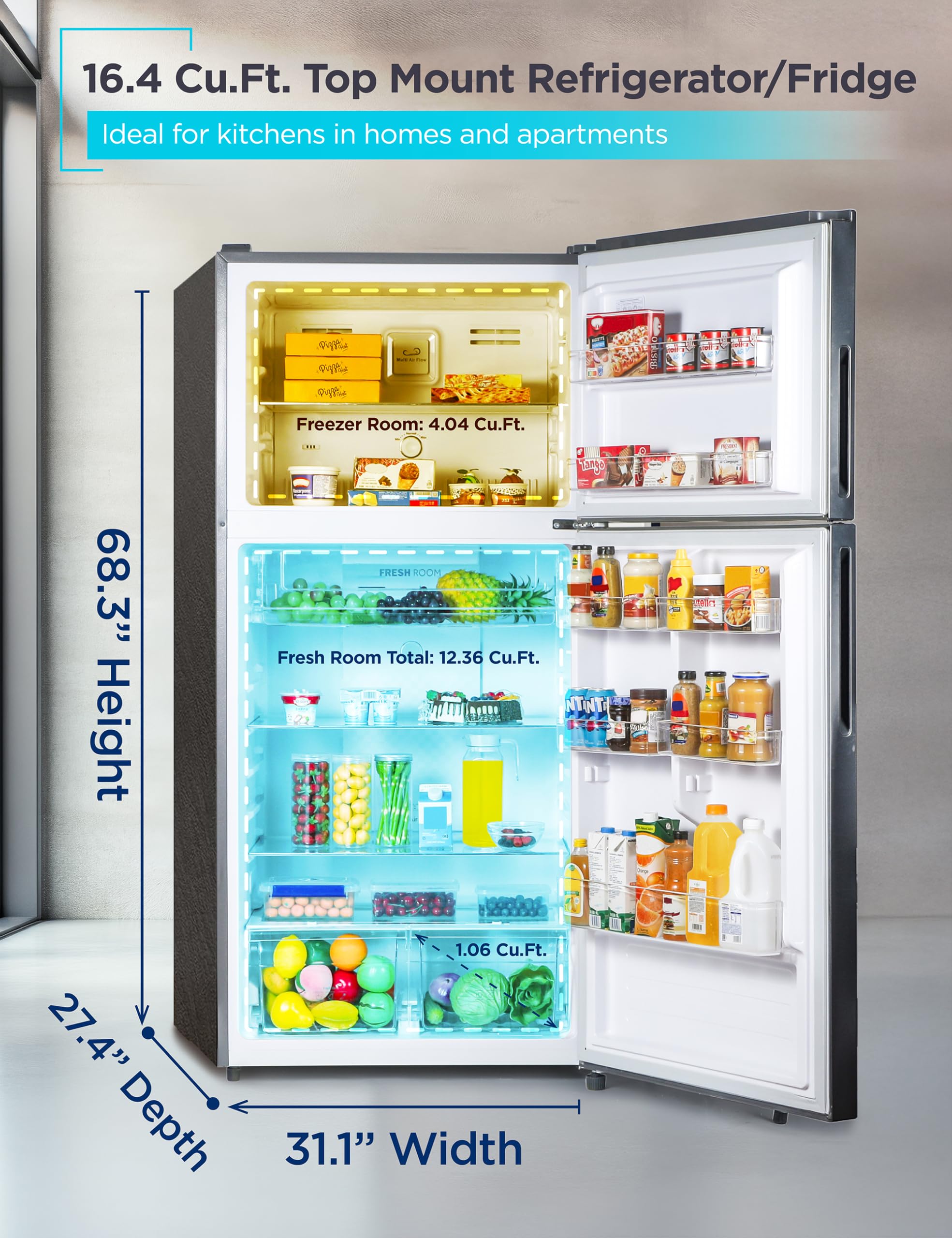 BLACK+DECKER 16.4 Cu. Ft. Top Freezer Refrigerator with Adjustable Temperature Controls, Auto Defrost, Energy Efficient Full Size Kitchen Fridge (BR1640KB, Black) - Perfect for Family Homes, Apartments & Restaurants