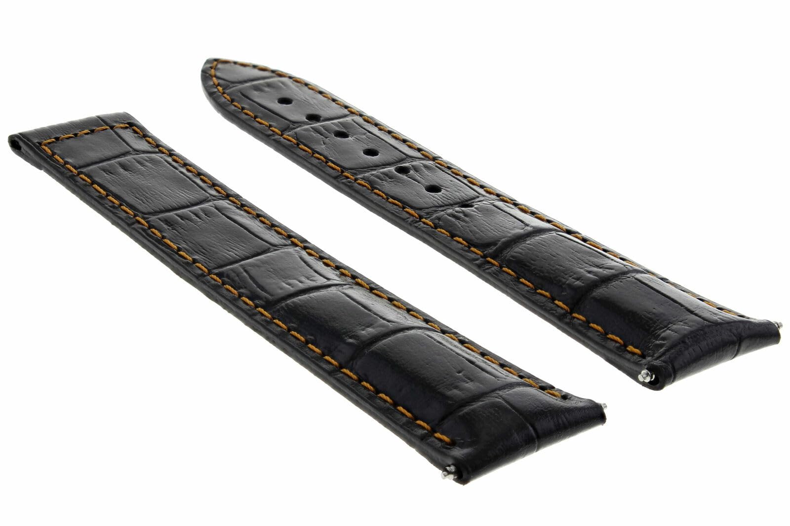 19mm Genuine Leather Watch Band Strap - Compatible with Omega Speedmaster & Seamaster - Black with Orange Stitching - Replacement Watch Strap for Men's Luxury Watches | Perfect for Business, Casual & Formal Occasions