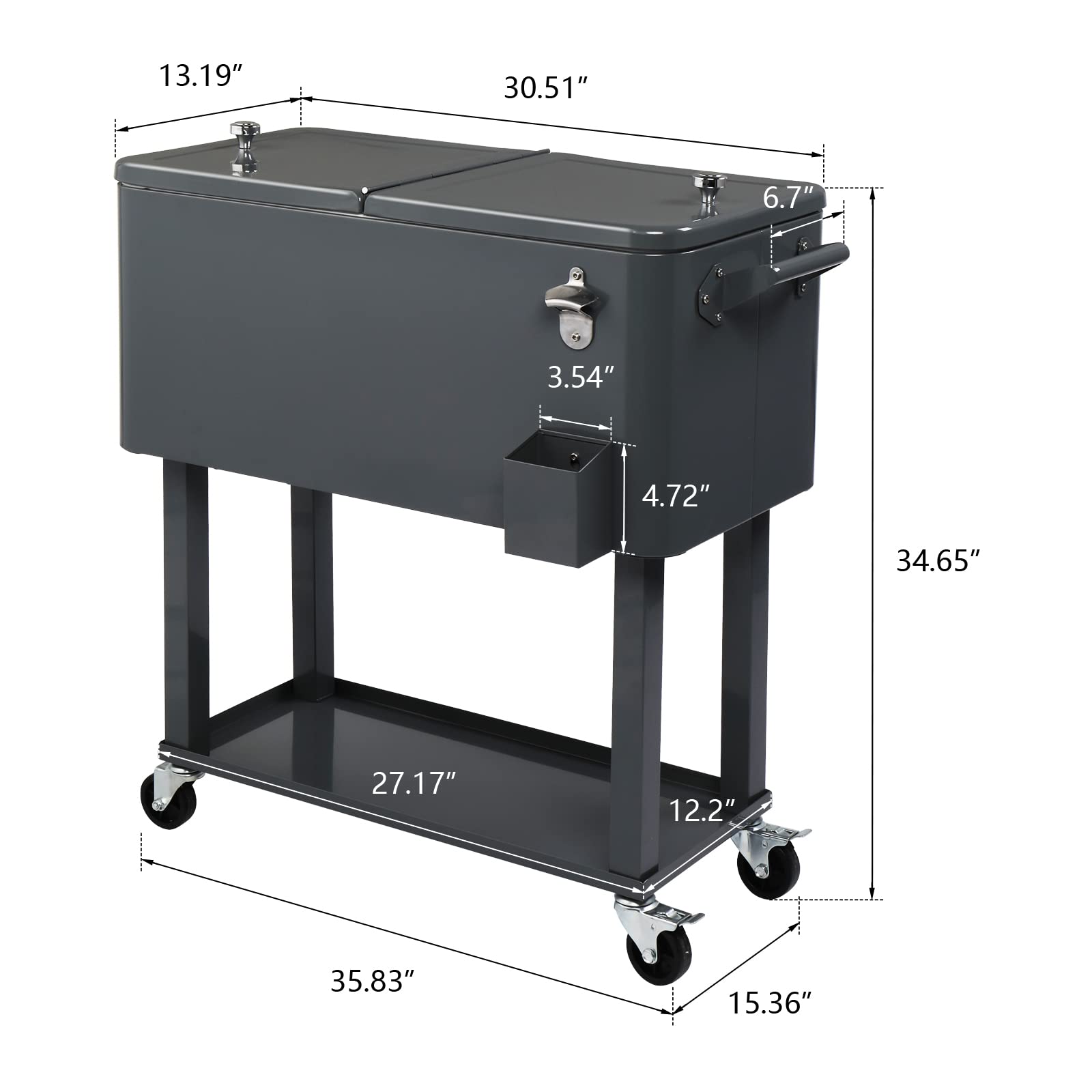 80 Quart Rolling Ice Chest with Wheels - Portable Outdoor Party Bar Cart for Cold Drinks & Beverages - Dark Brown Wicker Faux Rattan Cooler Trolley - Perfect for Backyard BBQs, Beach Trips & Tailgating